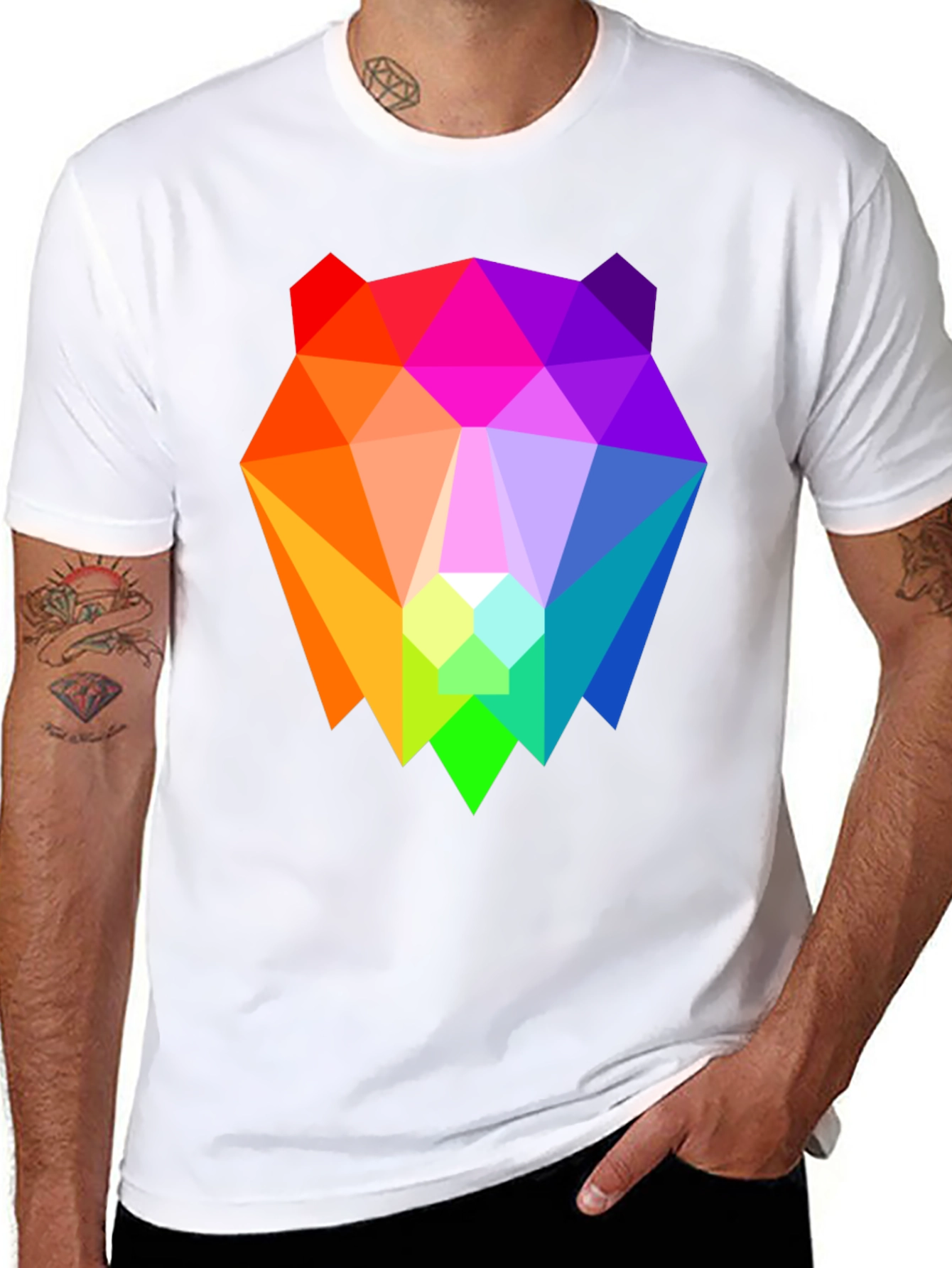 Geometric Bear Graphic Tee - Black