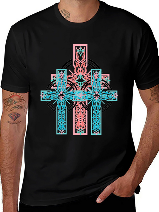 Celtic Cross Graphic Print Black T-Shirt