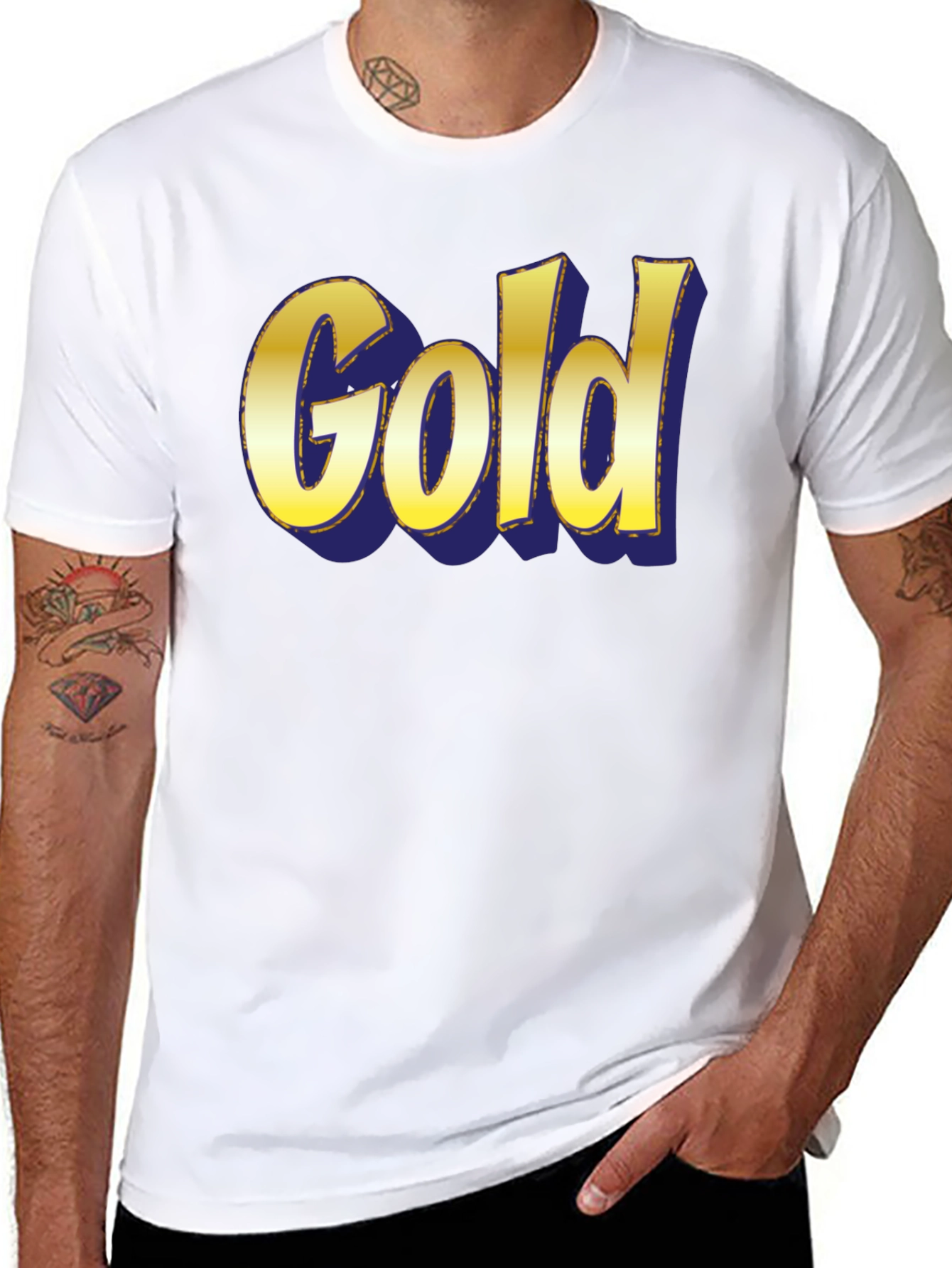 Bold Gold Graphic Print Crew Neck T-Shirt