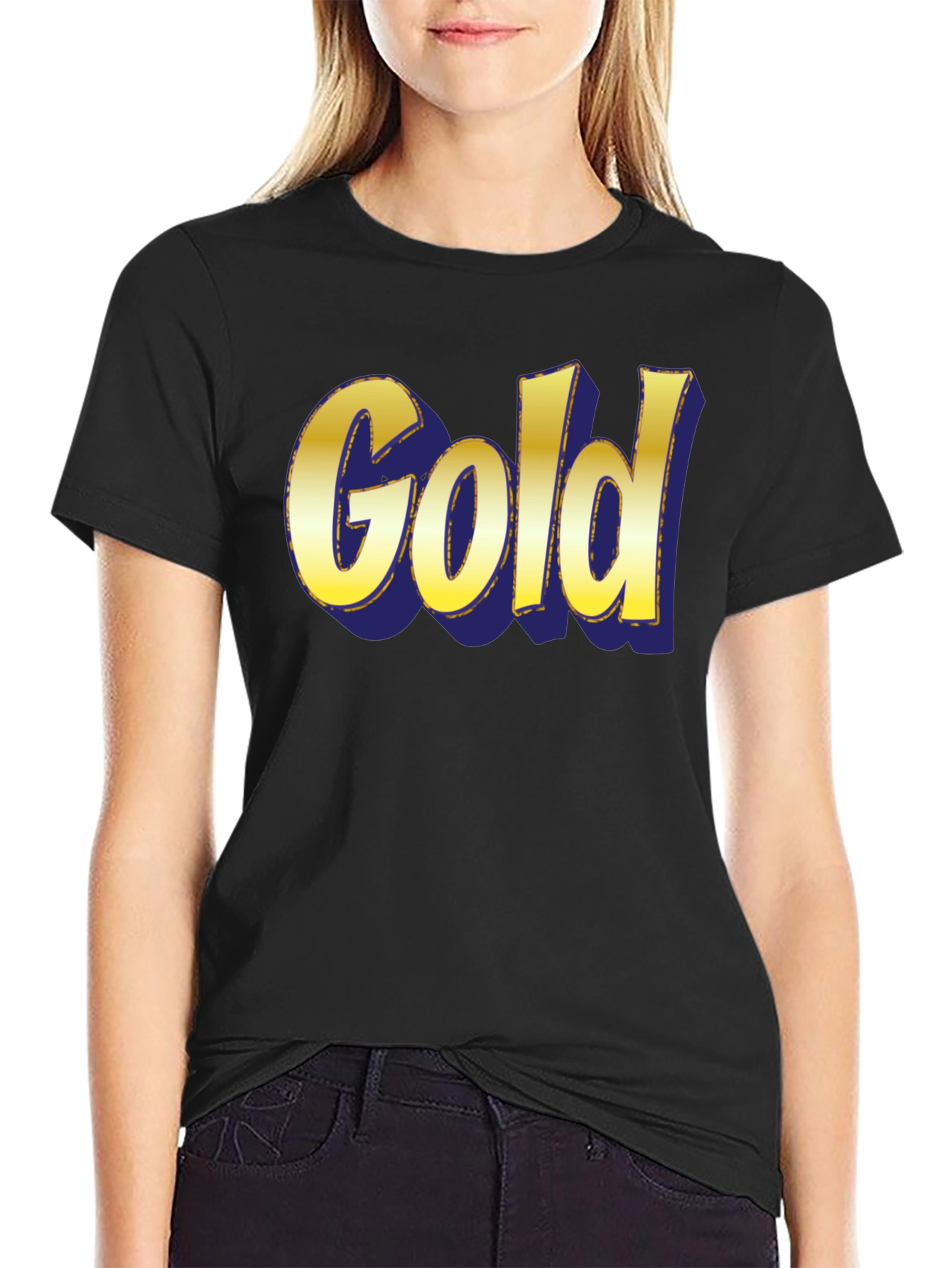 Bold Gold Graphic Print Crew Neck T-Shirt