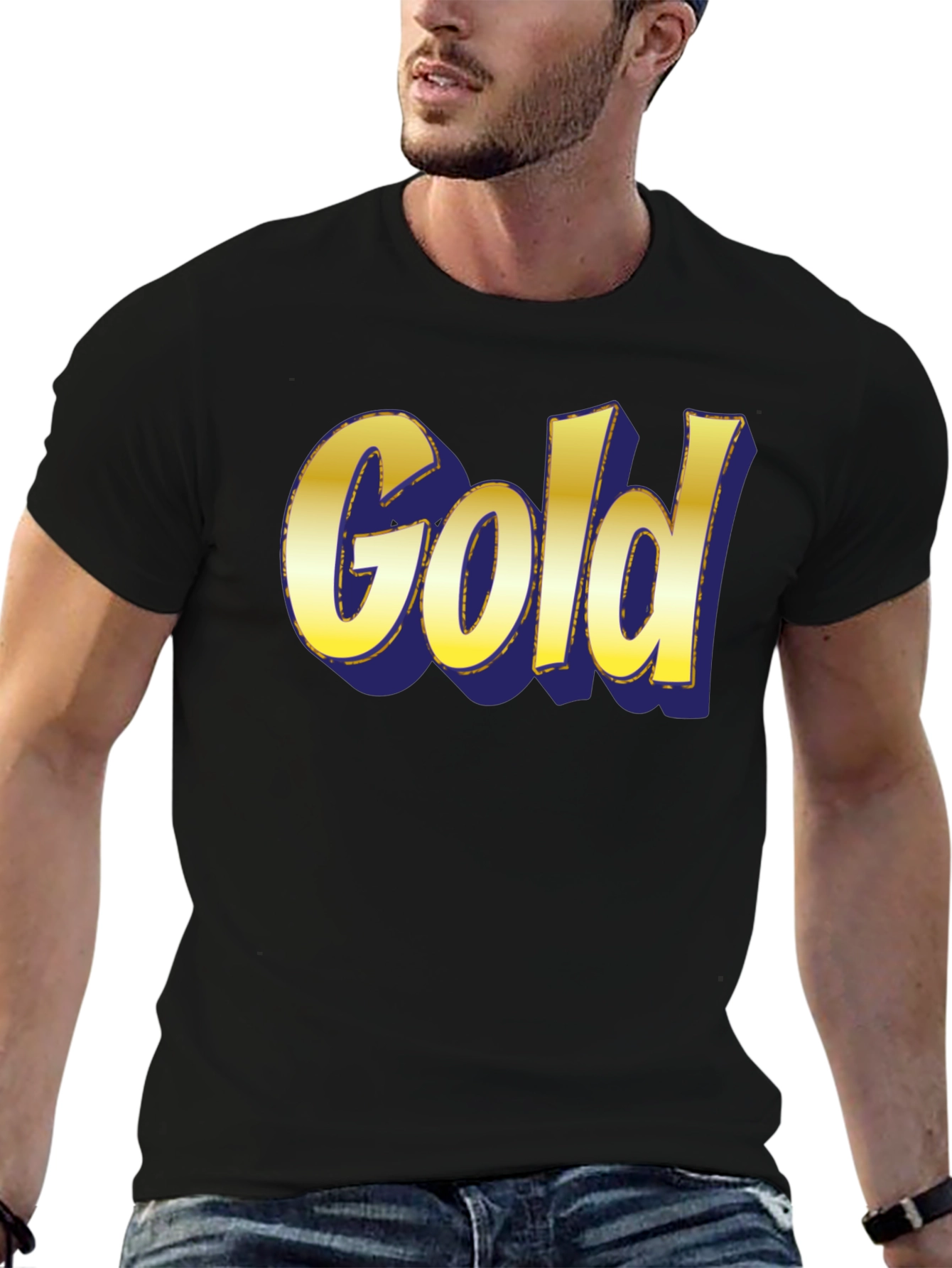Bold Gold Graphic Print Crew Neck T-Shirt