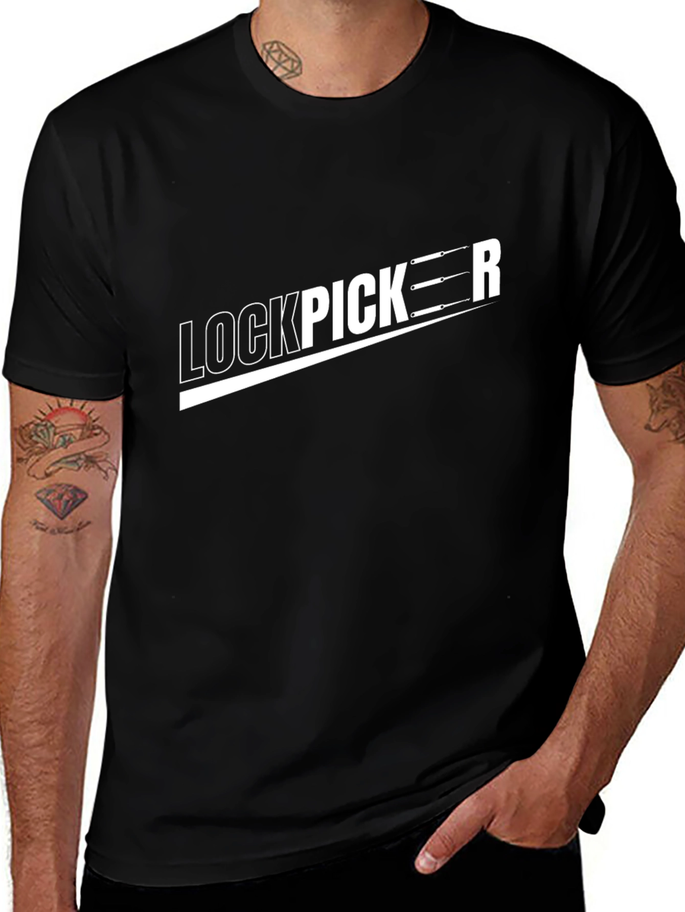 Lockpicker Graphic Tee - Black Cotton Blend T-Shirt
