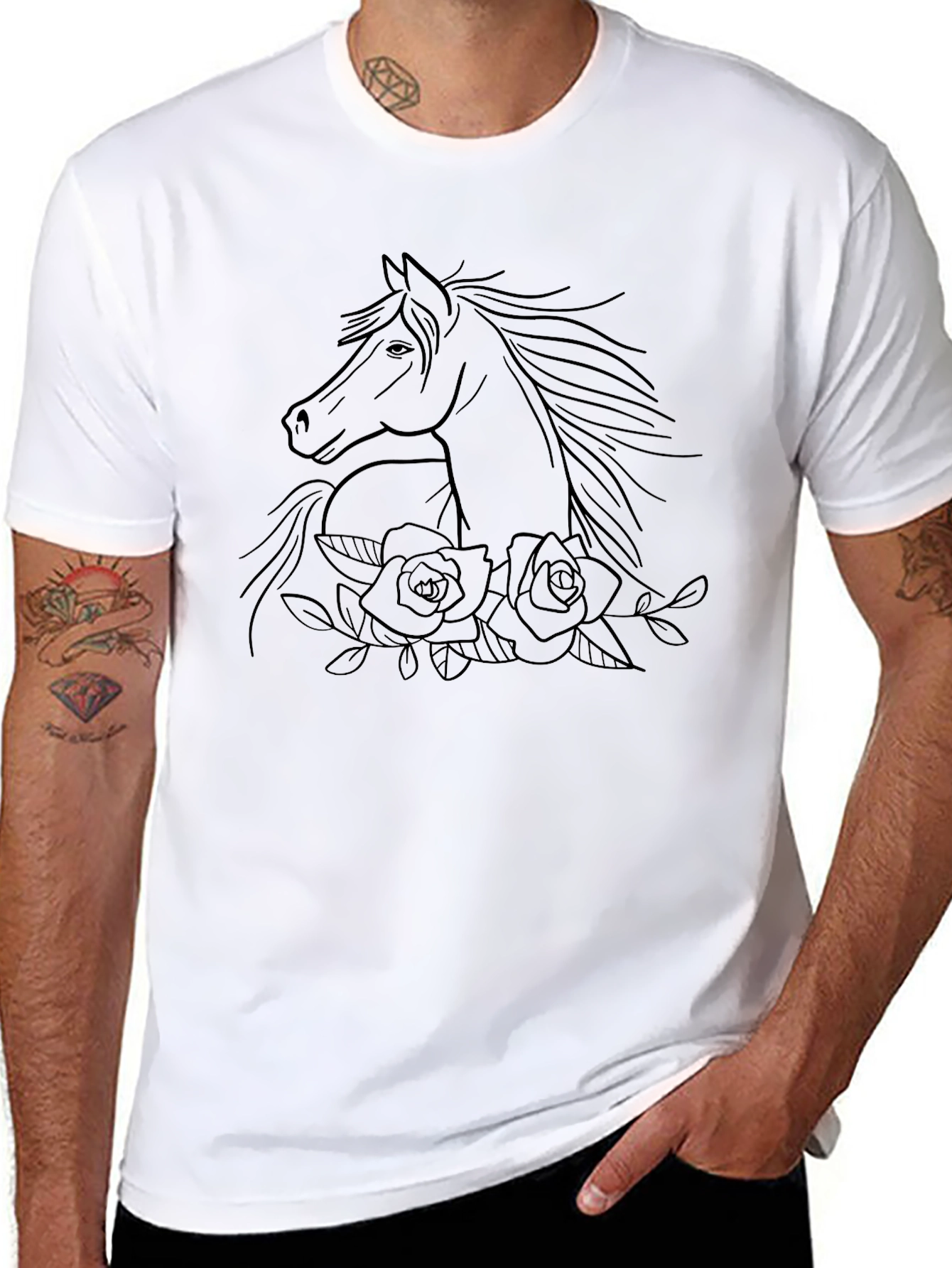 Horse & Roses Graphic Black T-Shirt
