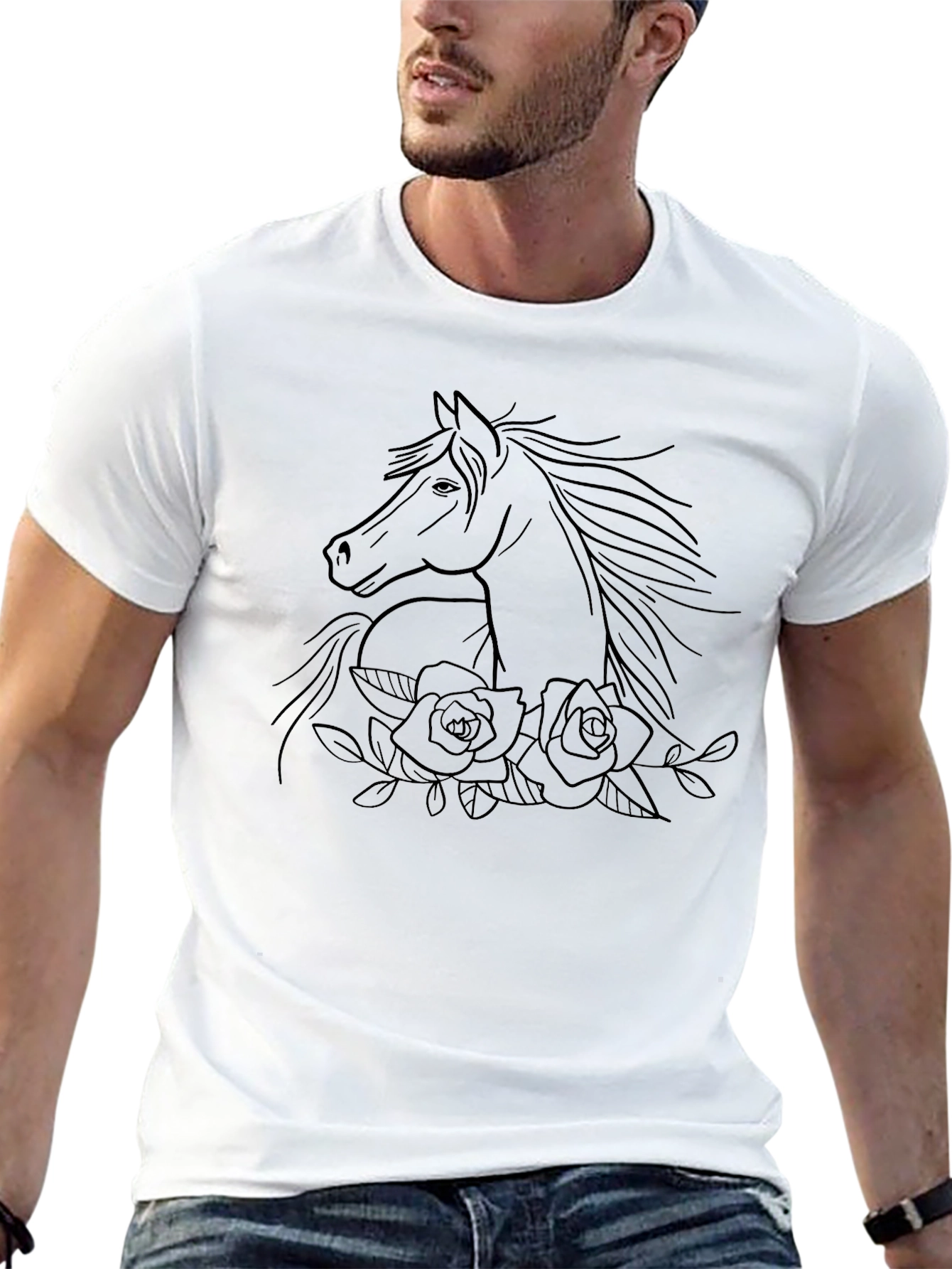 Horse & Roses Graphic Black T-Shirt