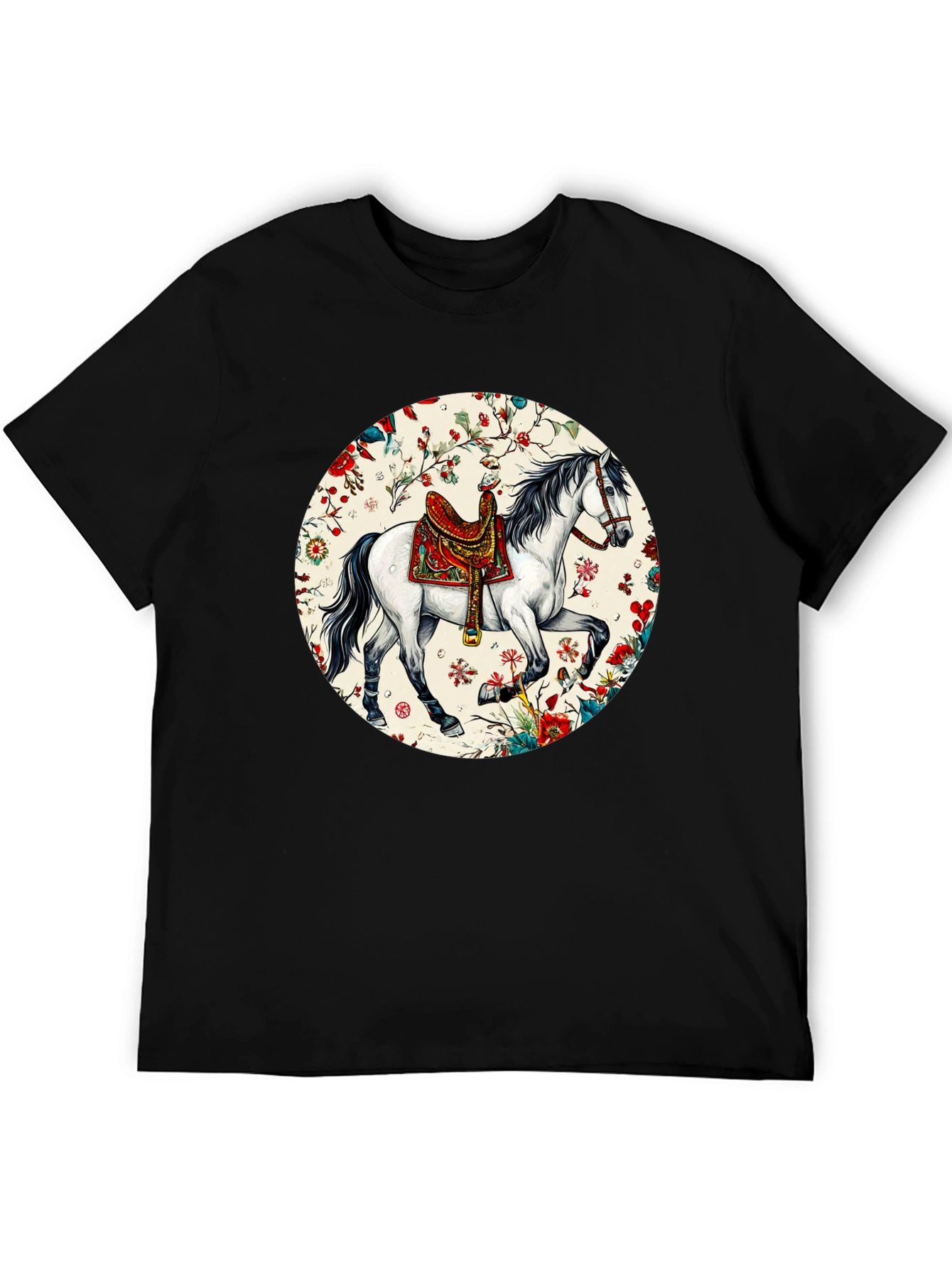 Horse Floral T-Shirt - Artistic Graphic Tee