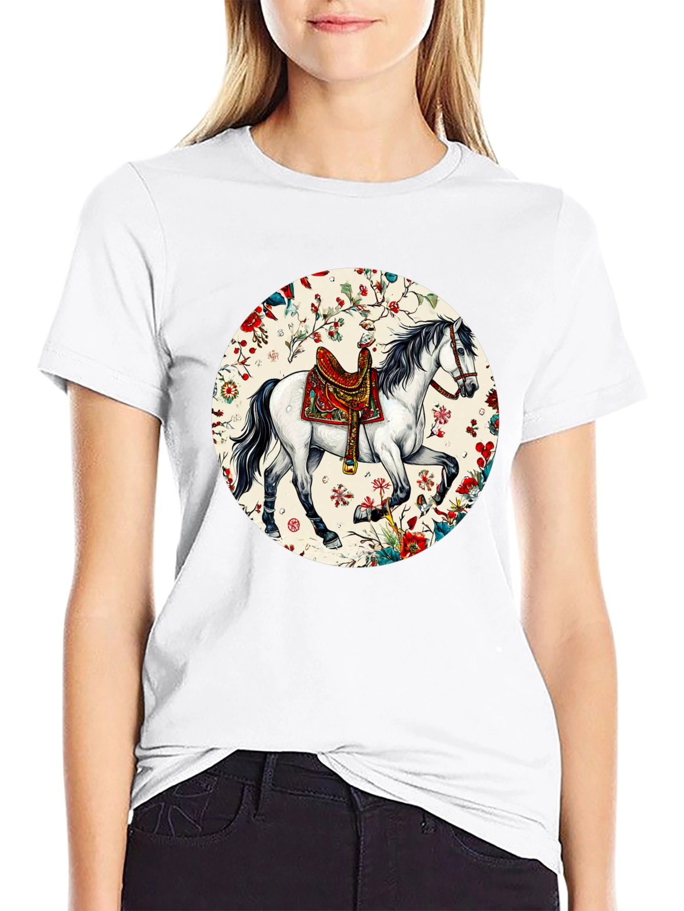 Horse Floral T-Shirt - Artistic Graphic Tee