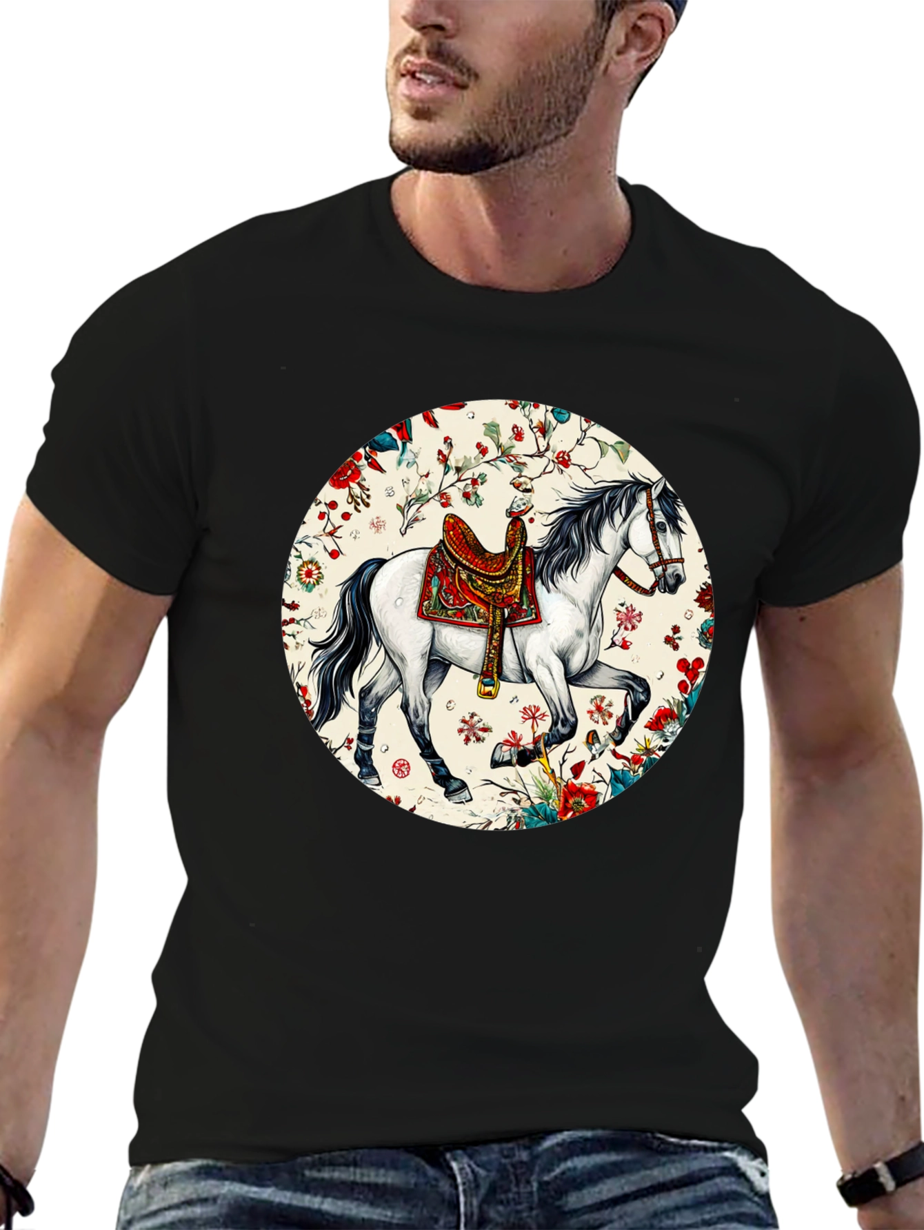 Horse Floral T-Shirt - Artistic Graphic Tee