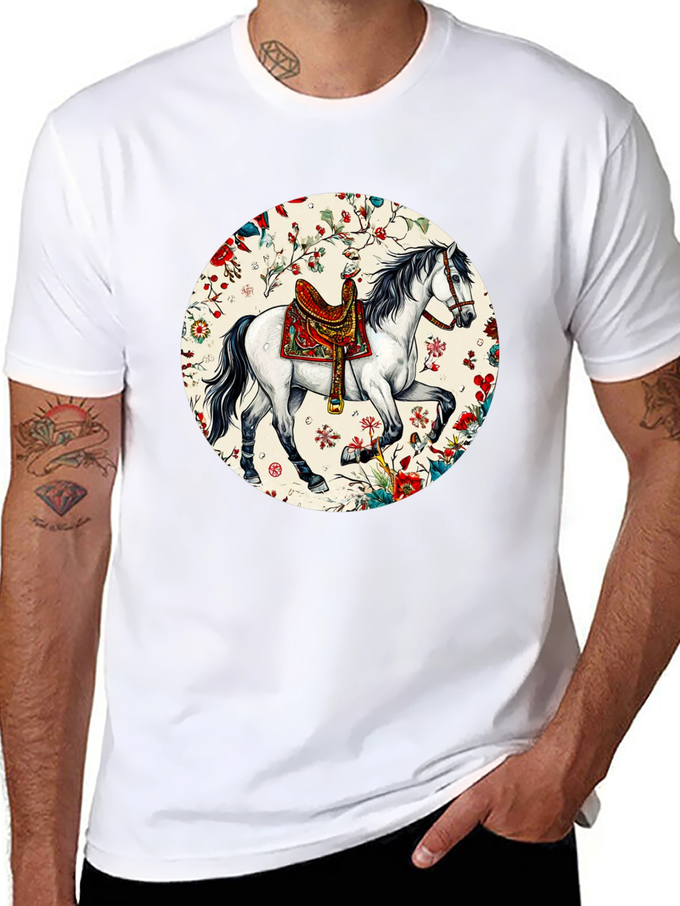 Horse Floral T-Shirt - Artistic Graphic Tee