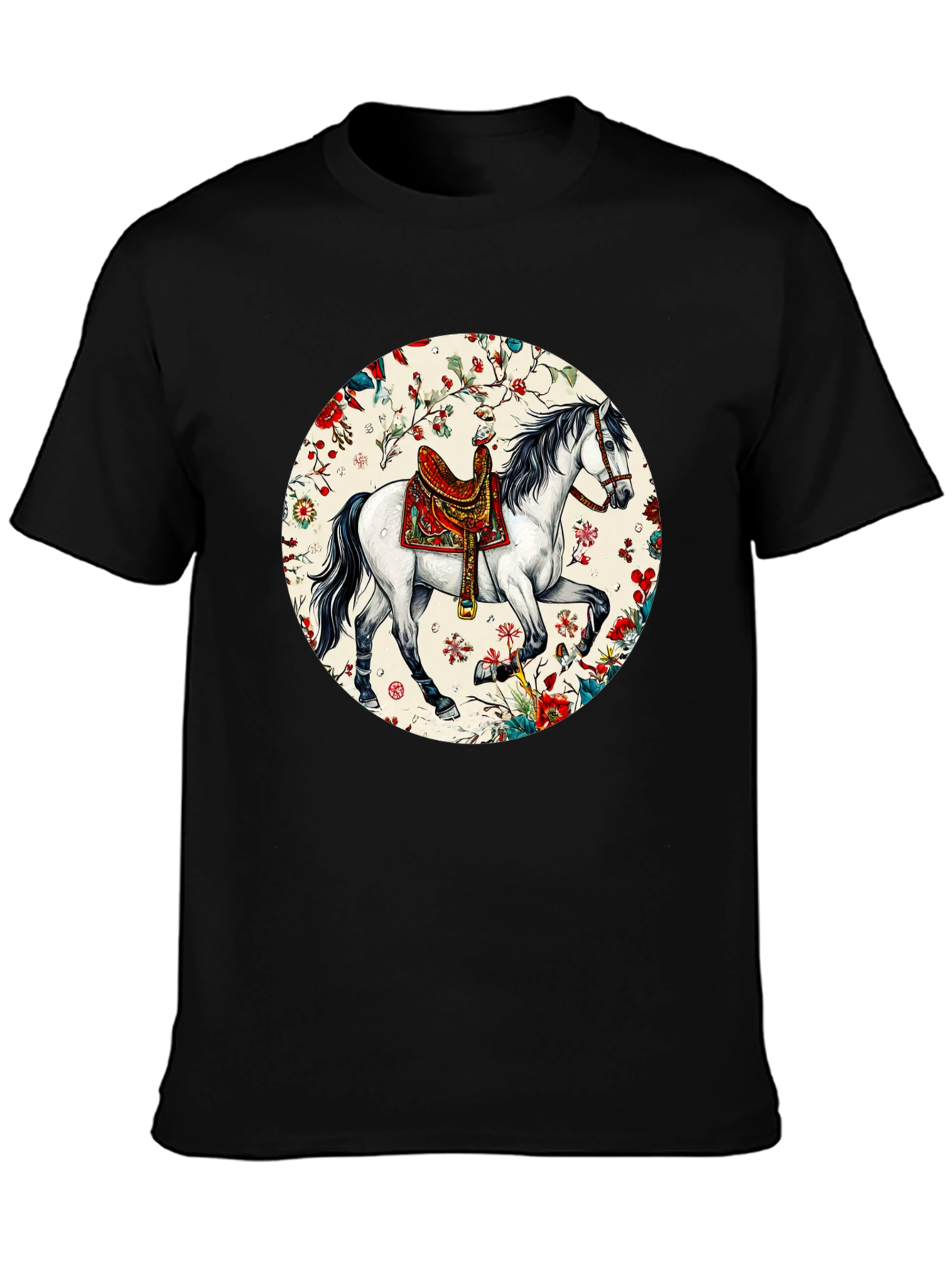 Horse Floral T-Shirt - Artistic Graphic Tee