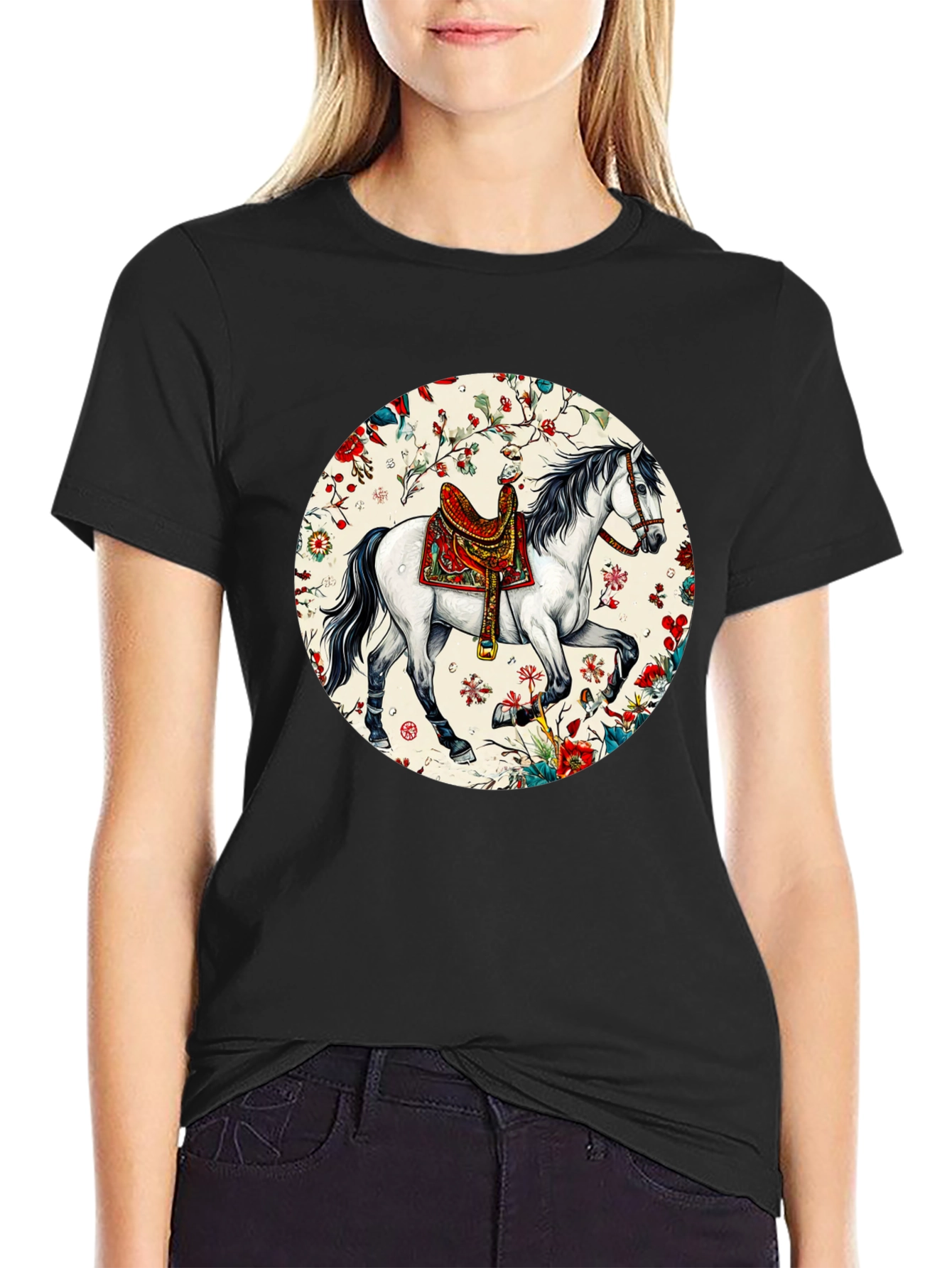 Horse Floral T-Shirt - Artistic Graphic Tee