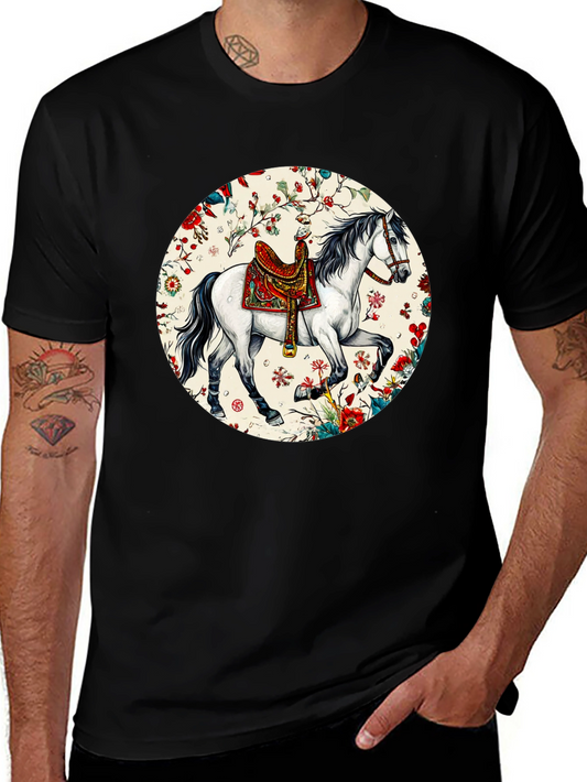 Horse Floral T-Shirt - Artistic Graphic Tee