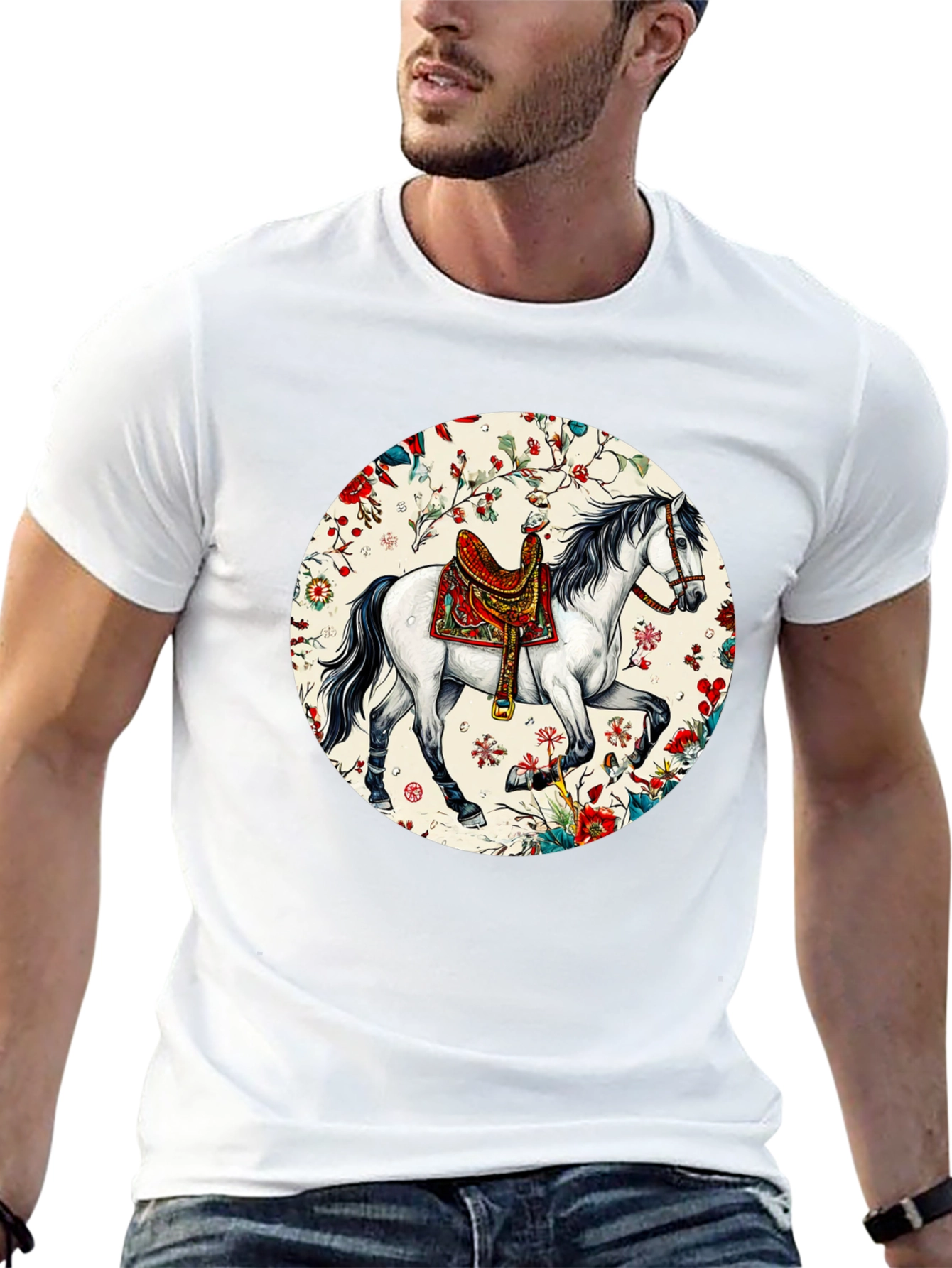 Horse Floral T-Shirt - Artistic Graphic Tee