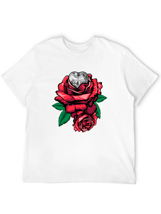 Rose Heart Gem Graphic T-Shirt - Unique Trendy Tee