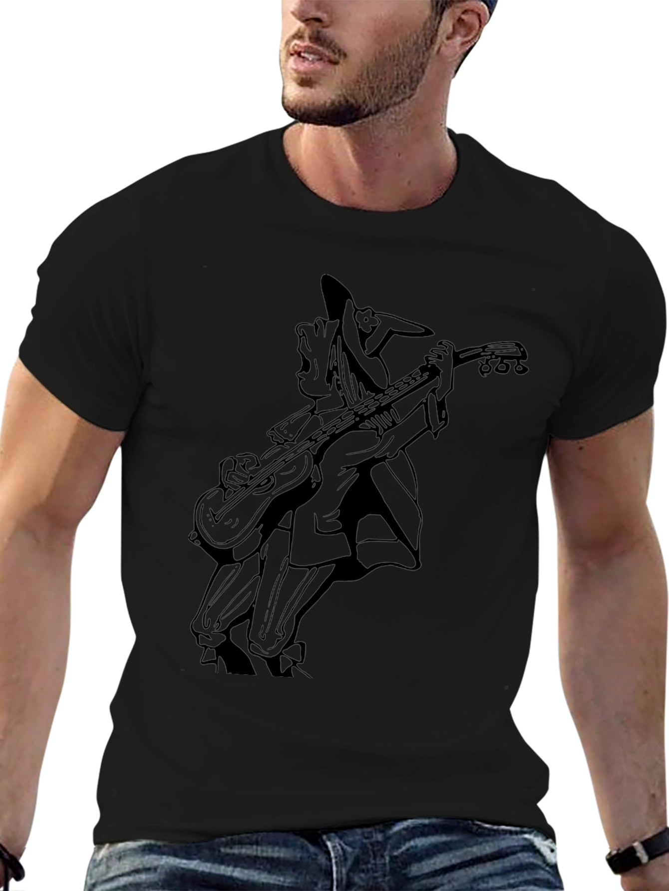 Musician Cartoon Black T-Shirt