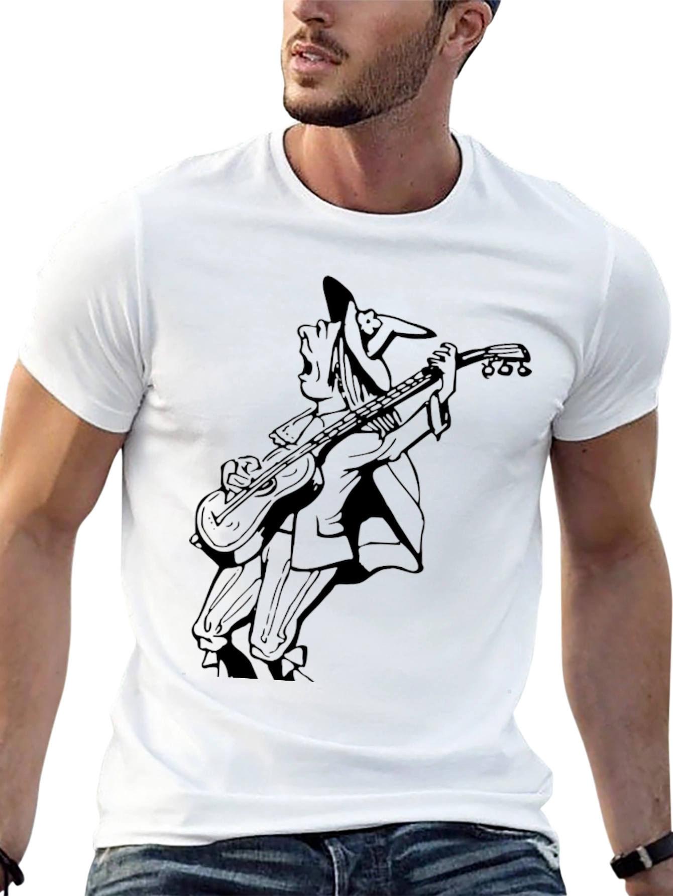 Musician Cartoon Black T-Shirt