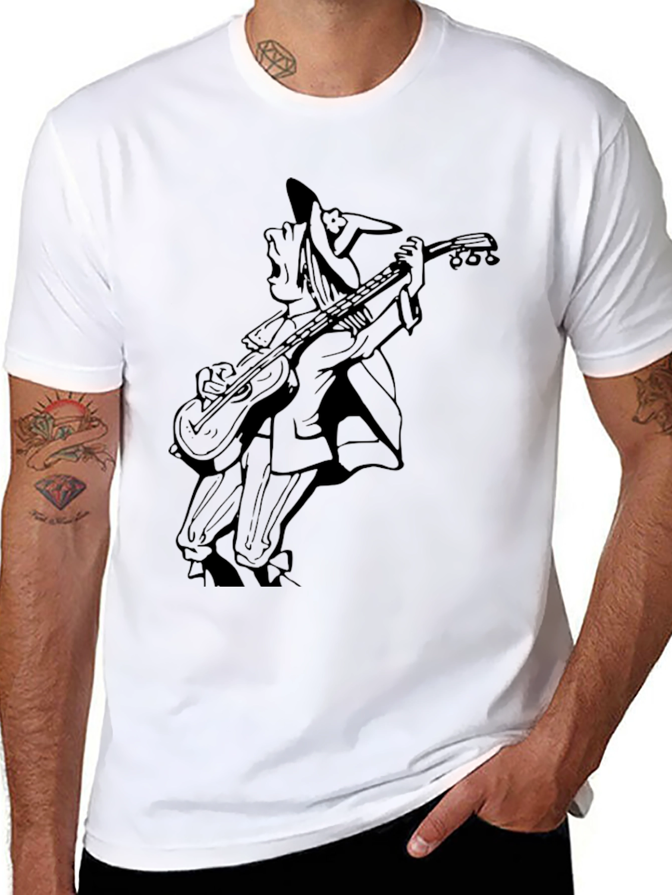 Musician Cartoon Black T-Shirt