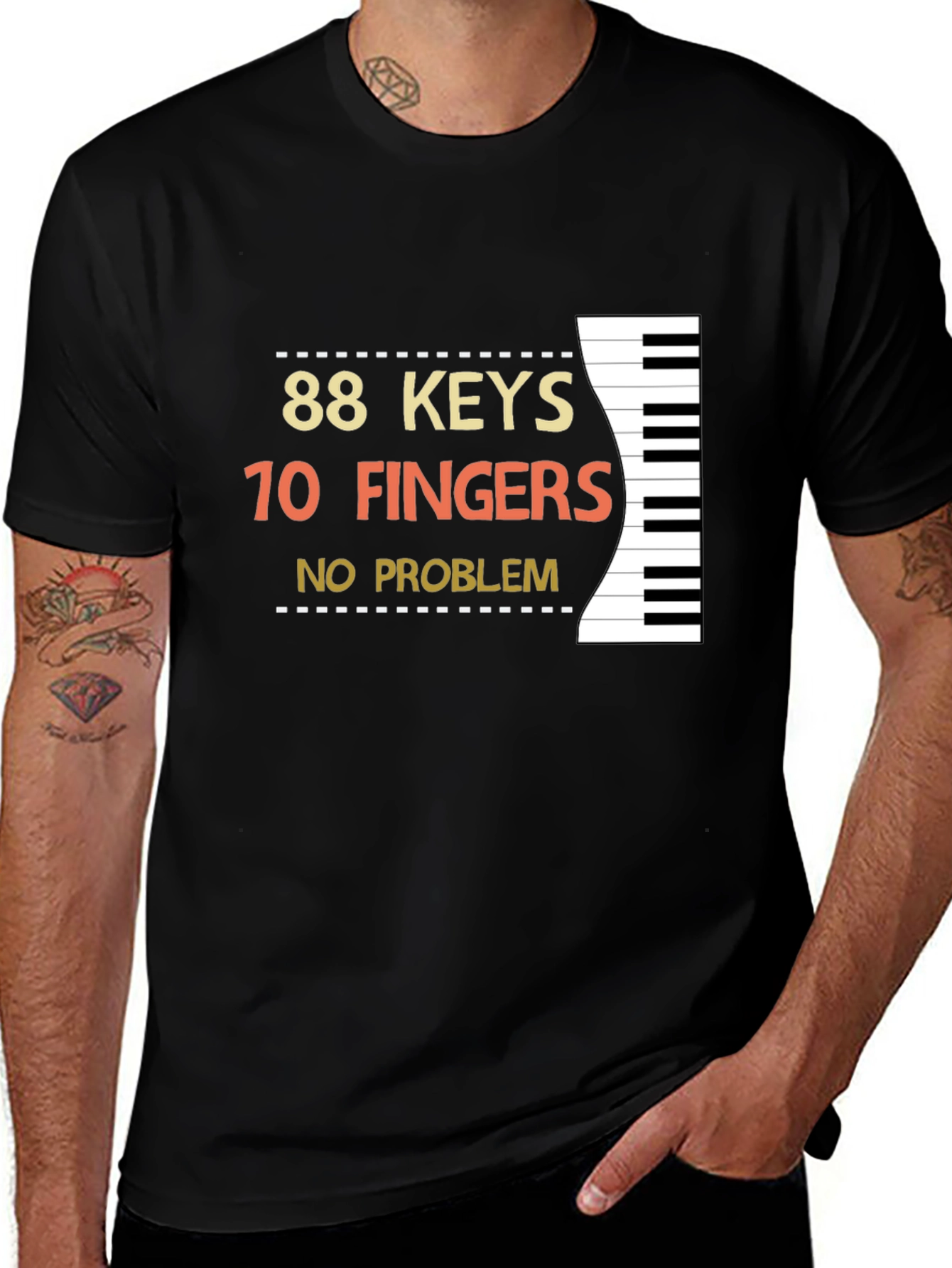 88 Keys 10 Fingers No Problem Black T-Shirt