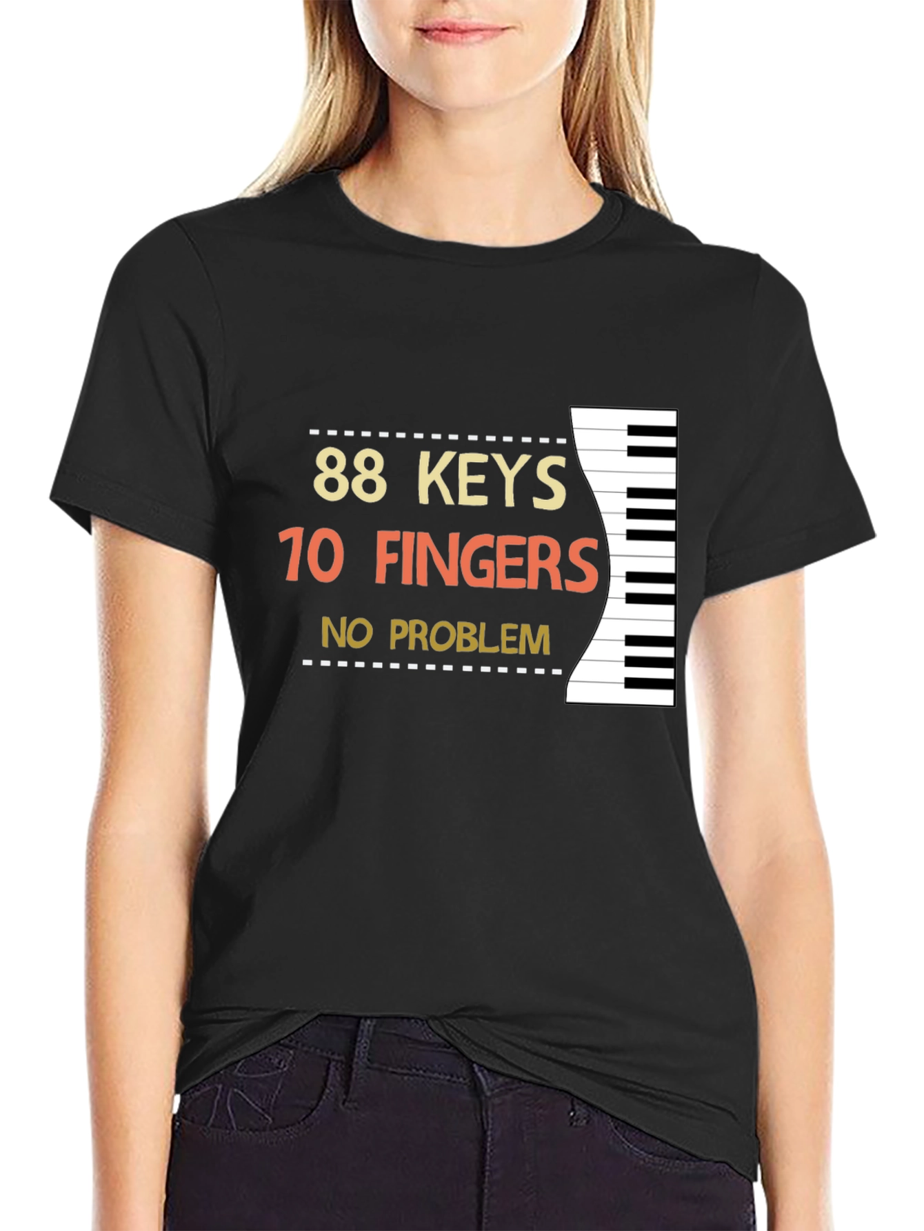 88 Keys 10 Fingers No Problem Black T-Shirt