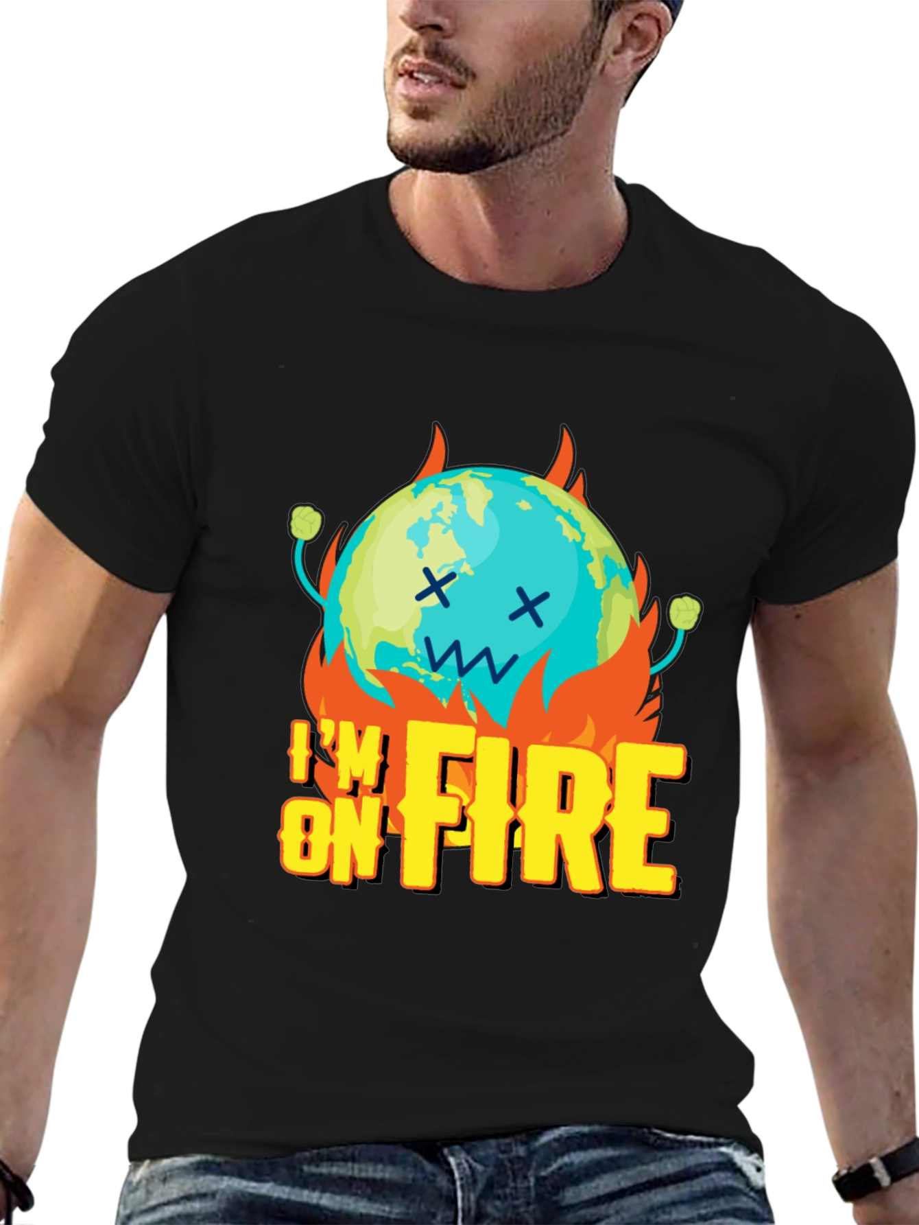 Im On Fire Graphic Print Black T-Shirt