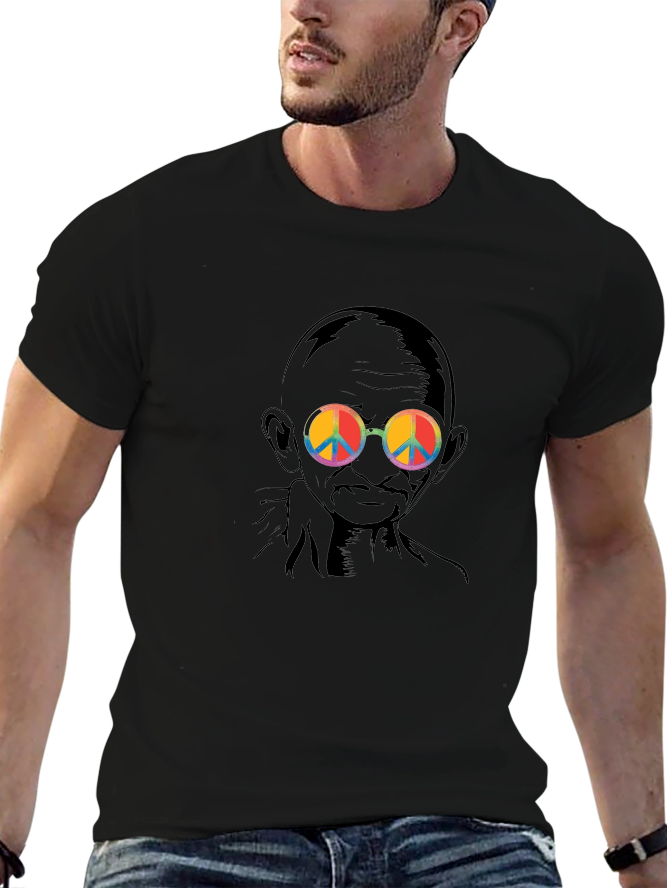 Gandhi Peace Sign Sunglasses Graphic Tee - Black