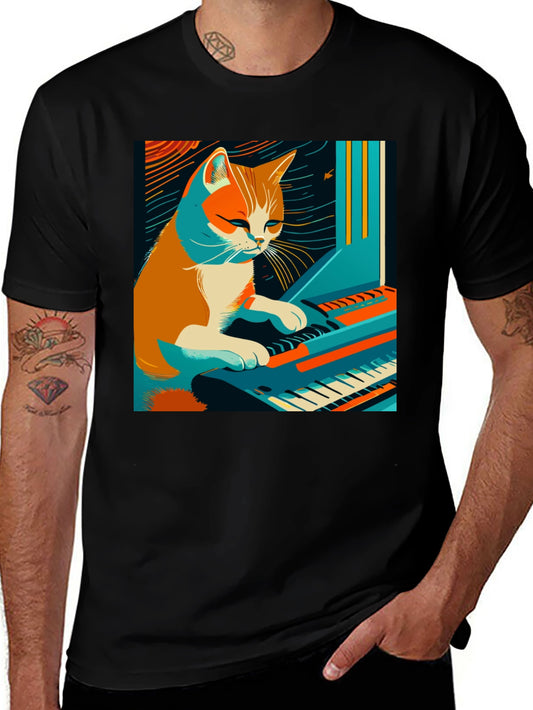 Cat Playing Piano Graphic Tee