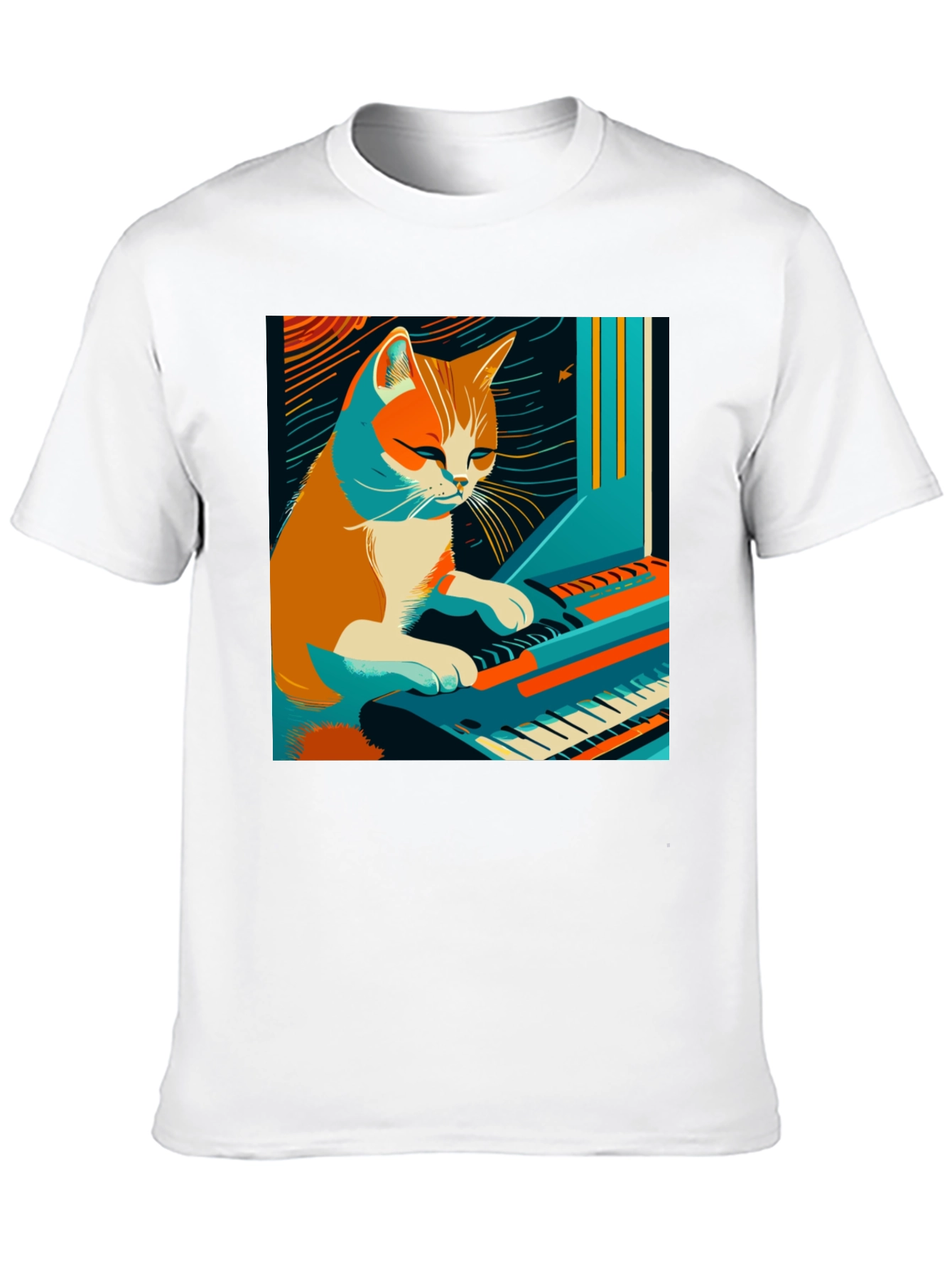 Cat Playing Piano Graphic Tee