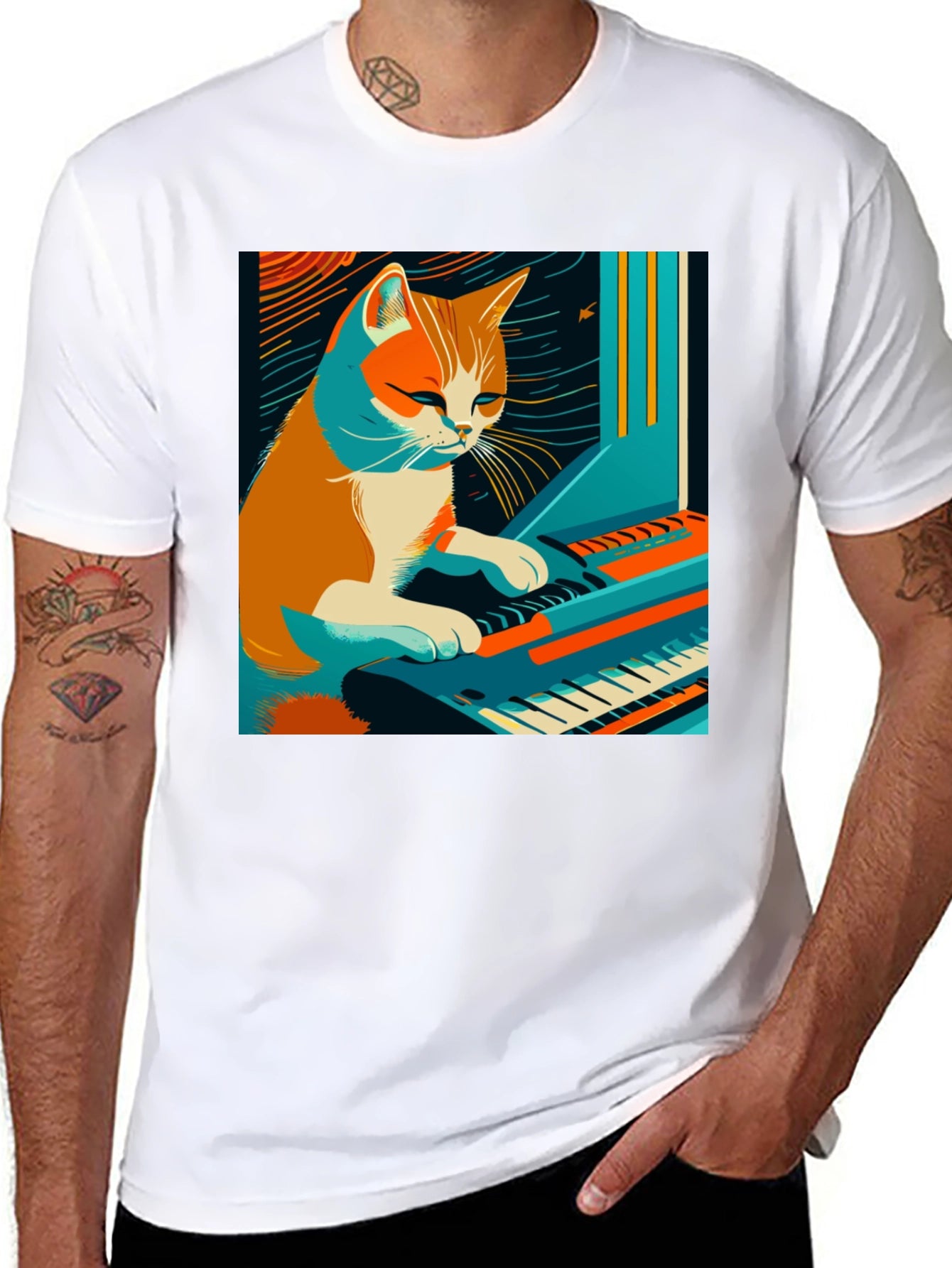 Cat Playing Piano Graphic Tee