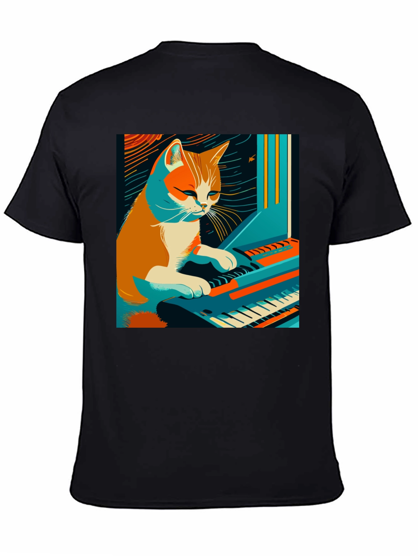 Cat Playing Piano Graphic Tee