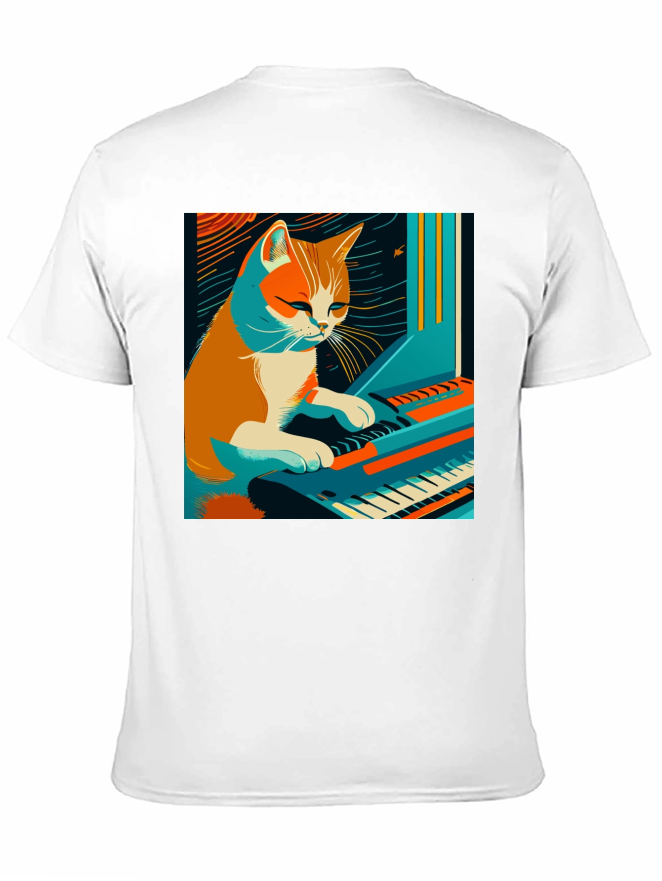 Cat Playing Piano Graphic Tee