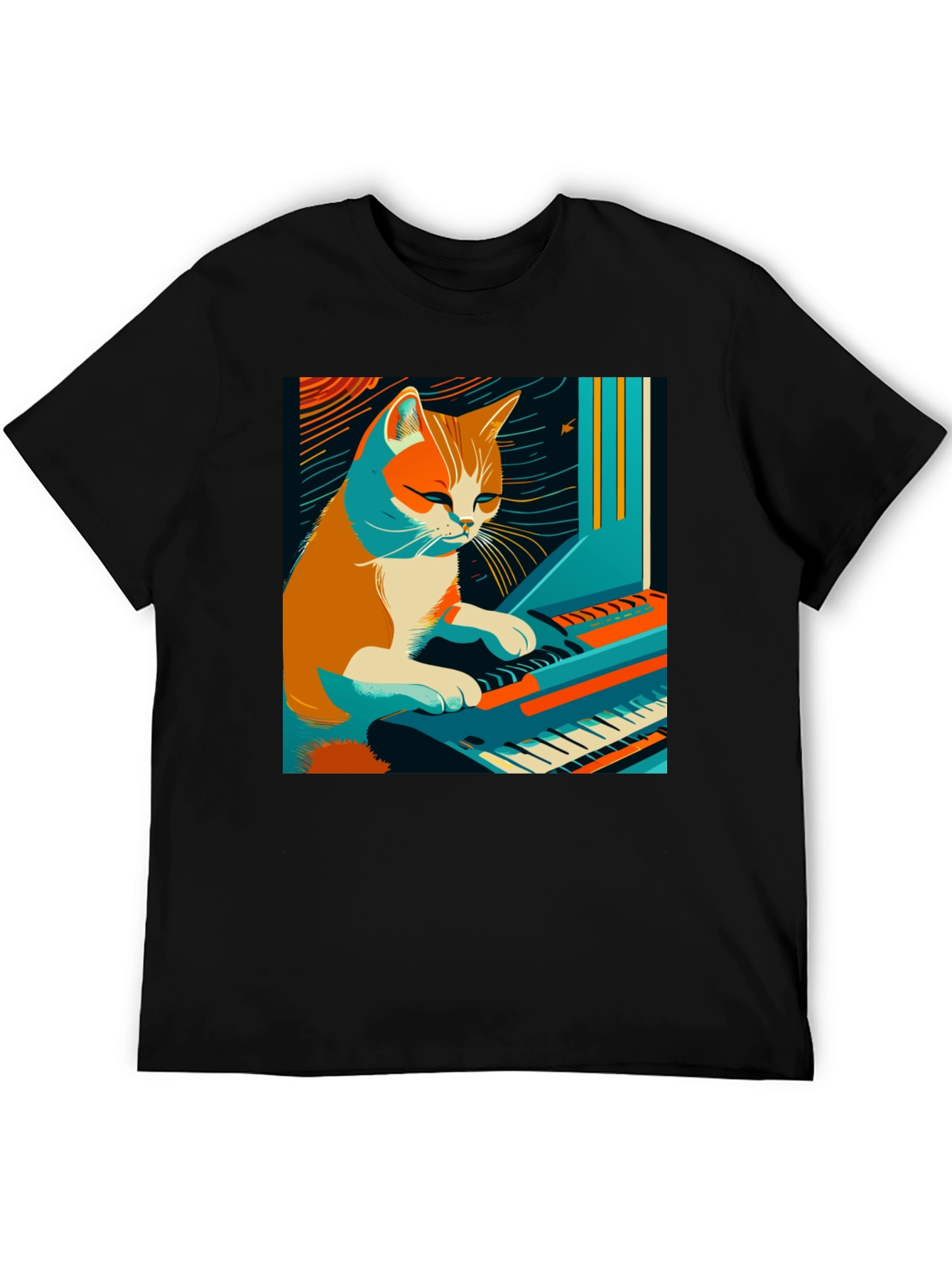 Cat Playing Piano Graphic Tee