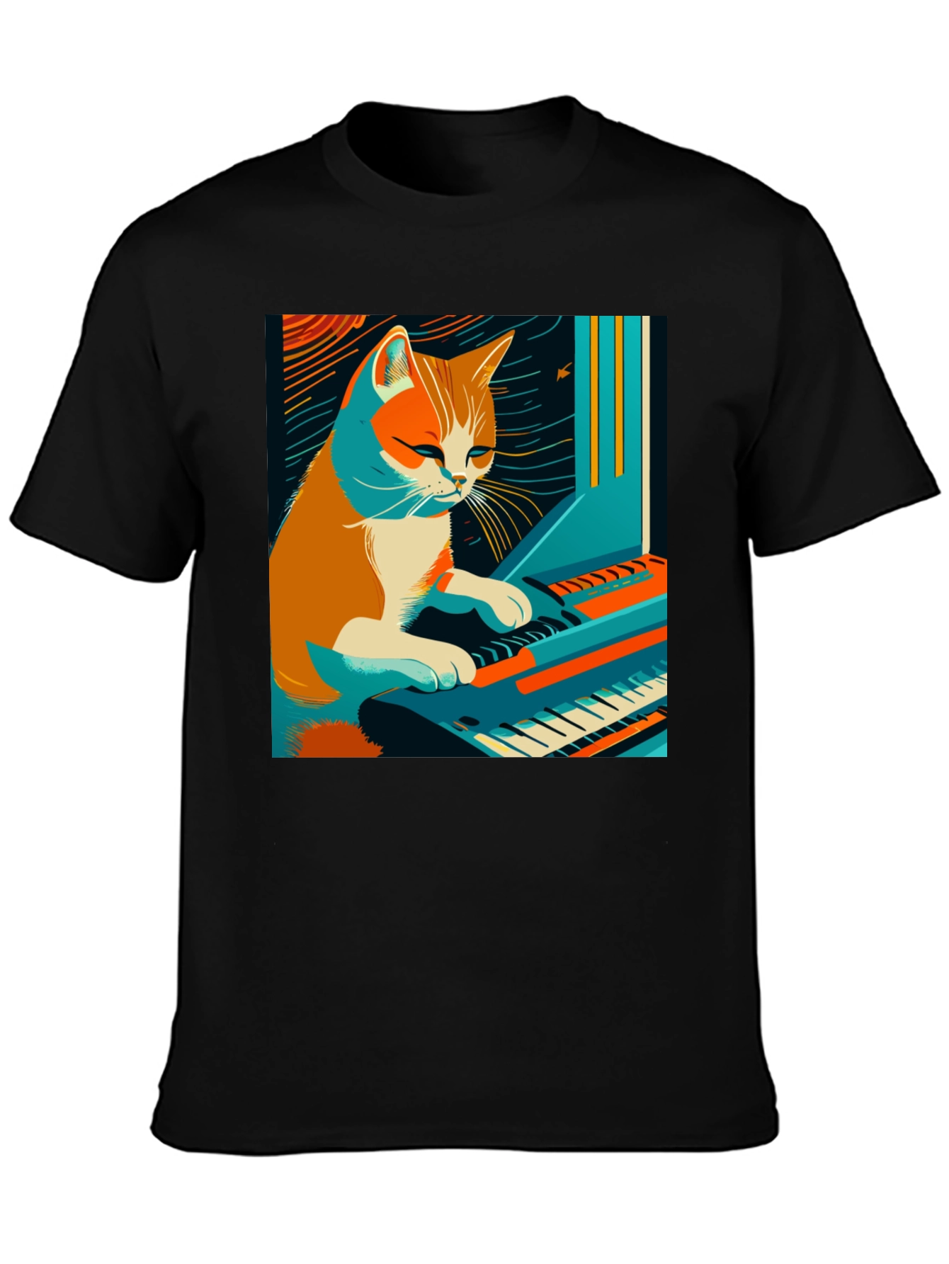 Cat Playing Piano Graphic Tee
