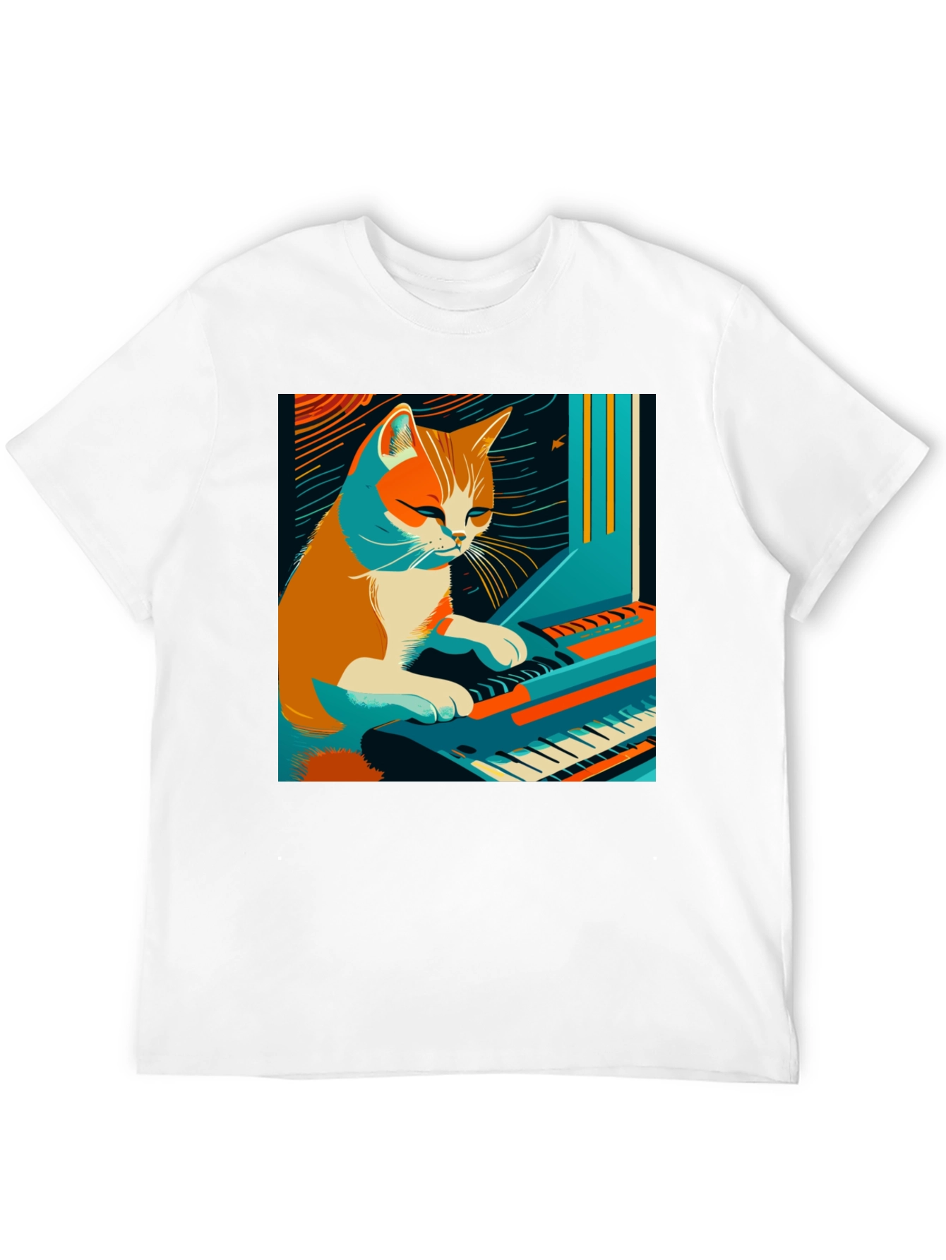 Cat Playing Piano Graphic Tee