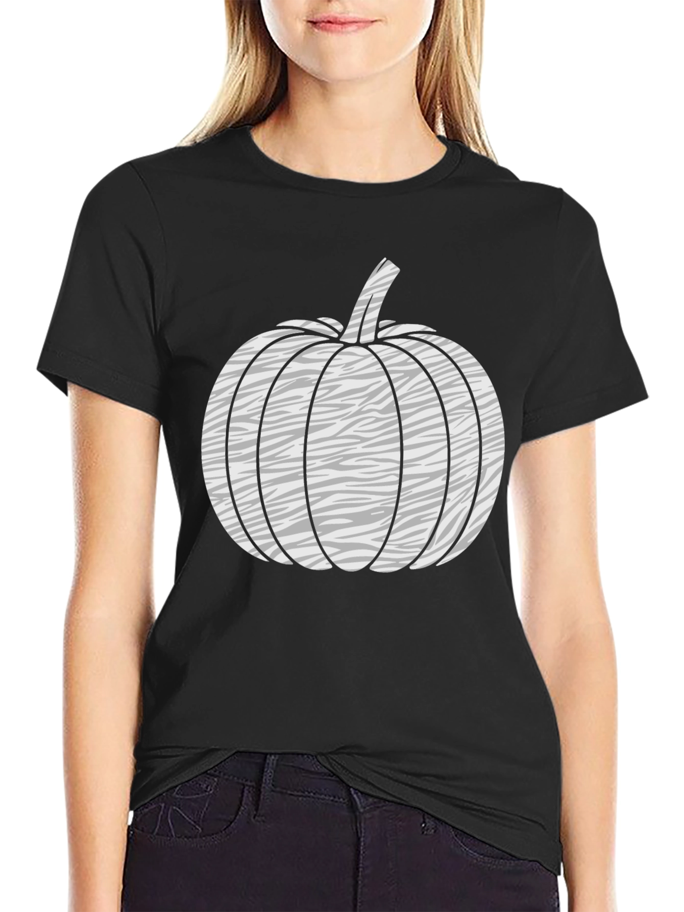 Zebra Pumpkin Graphic Tee - Black