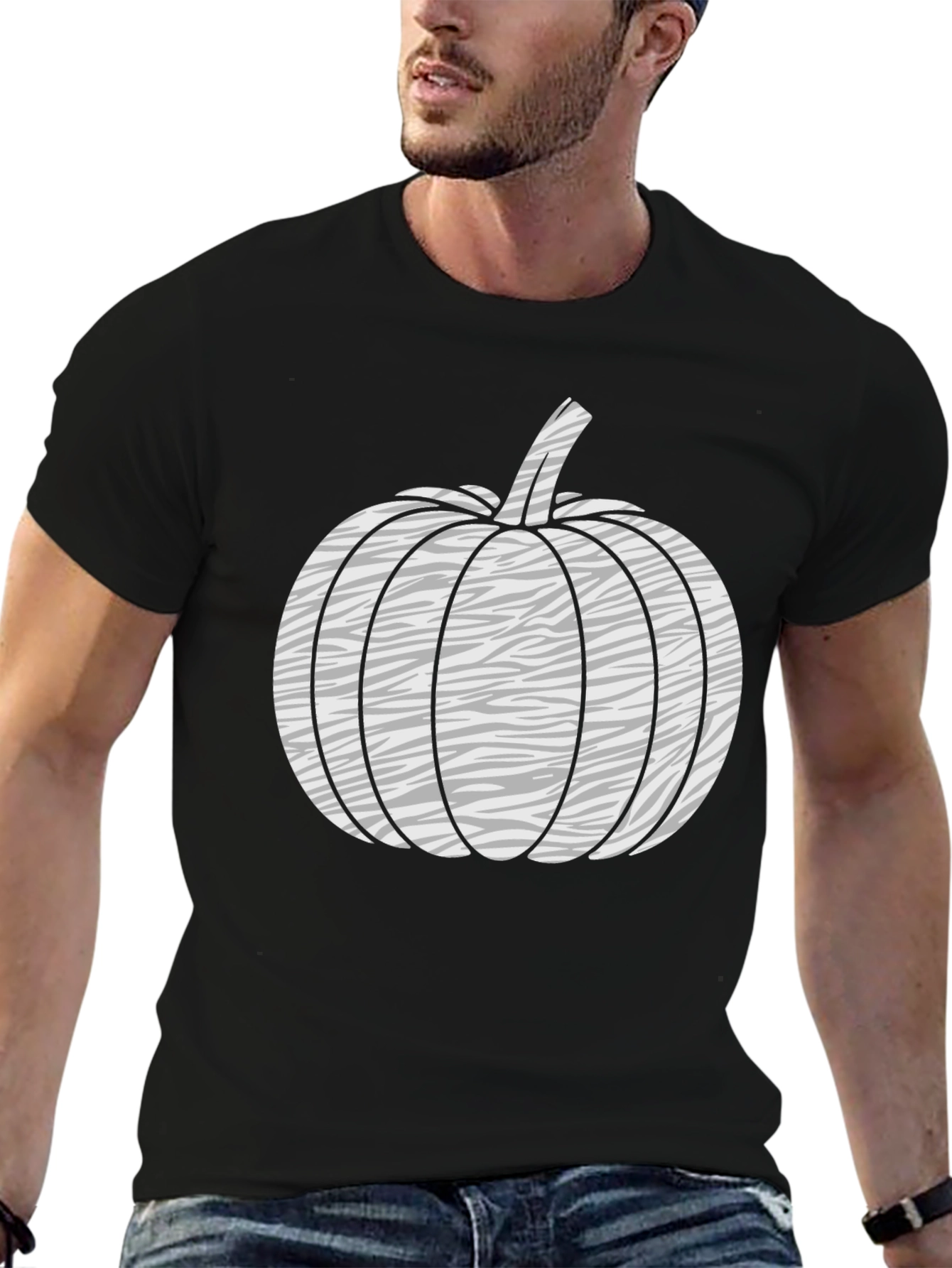 Zebra Pumpkin Graphic Tee - Black