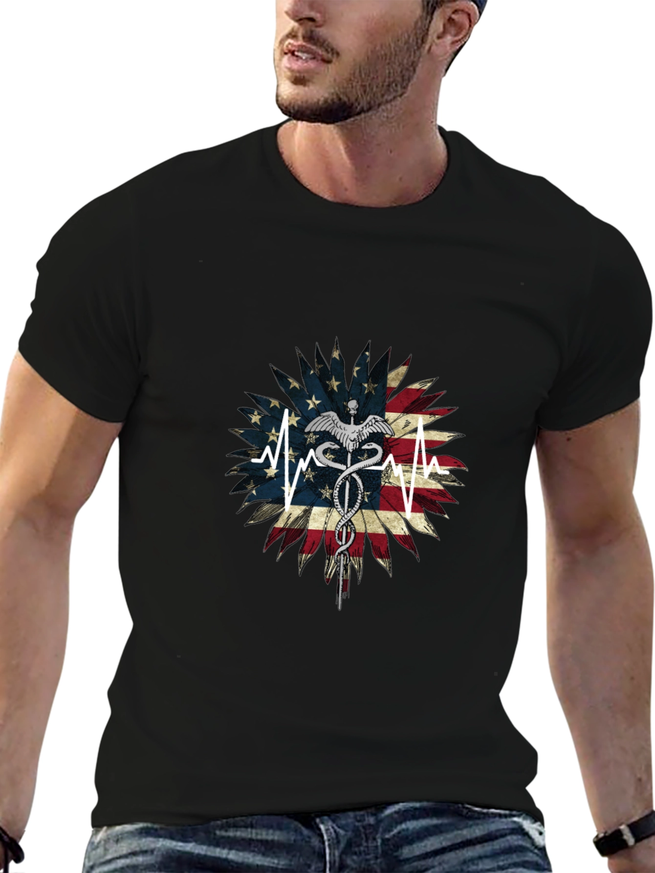 American Flag Caduceus Graphic Tee