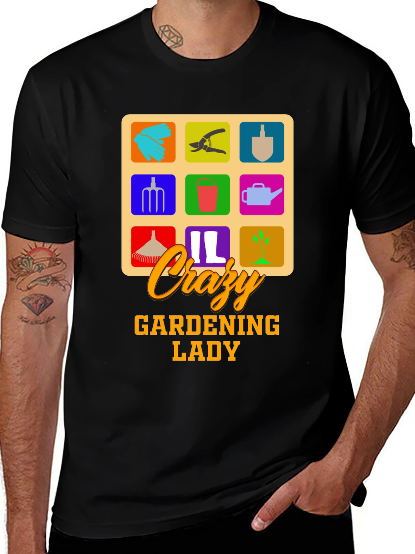 Crazy Gardening Lady T-Shirt - Black