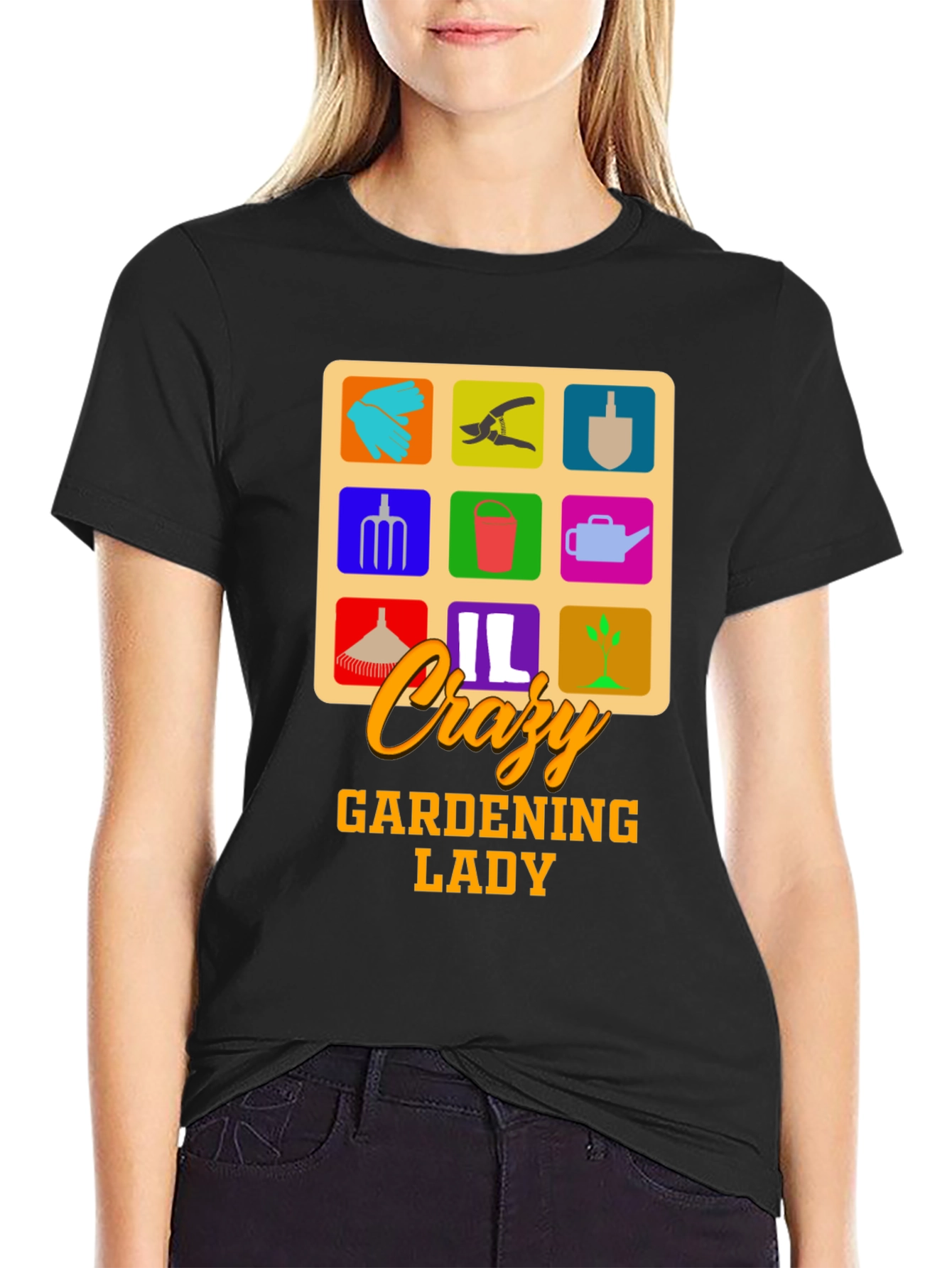 Crazy Gardening Lady T-Shirt - Black
