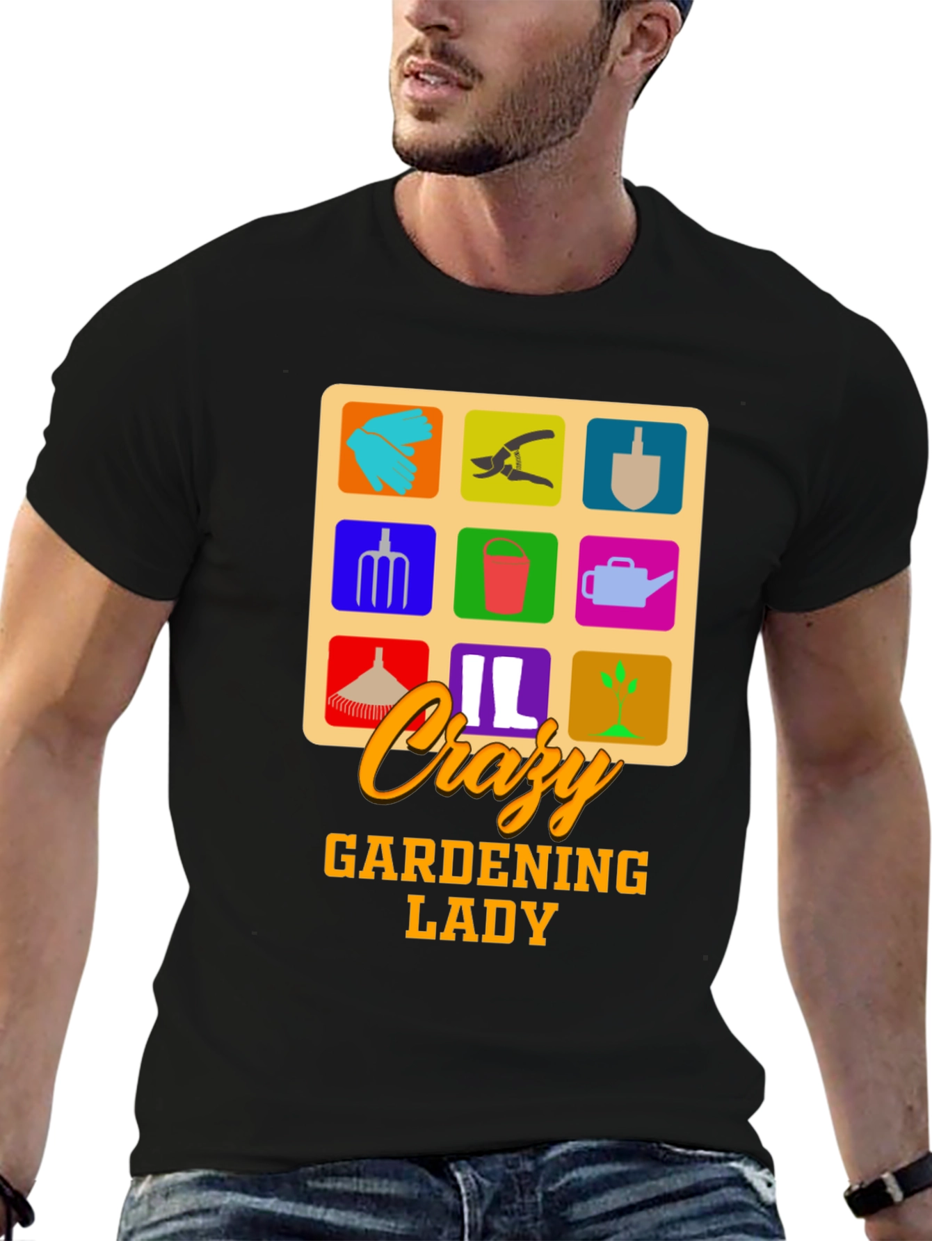 Crazy Gardening Lady T-Shirt - Black