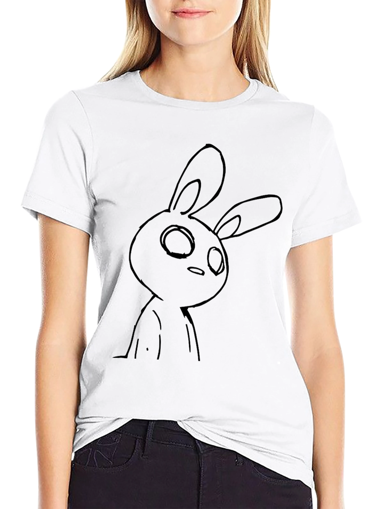 Black T-Shirt with Bunny Graphic