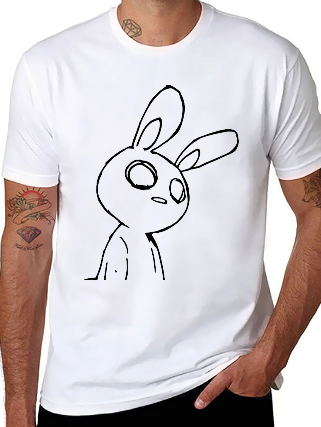 Black T-Shirt with Bunny Graphic