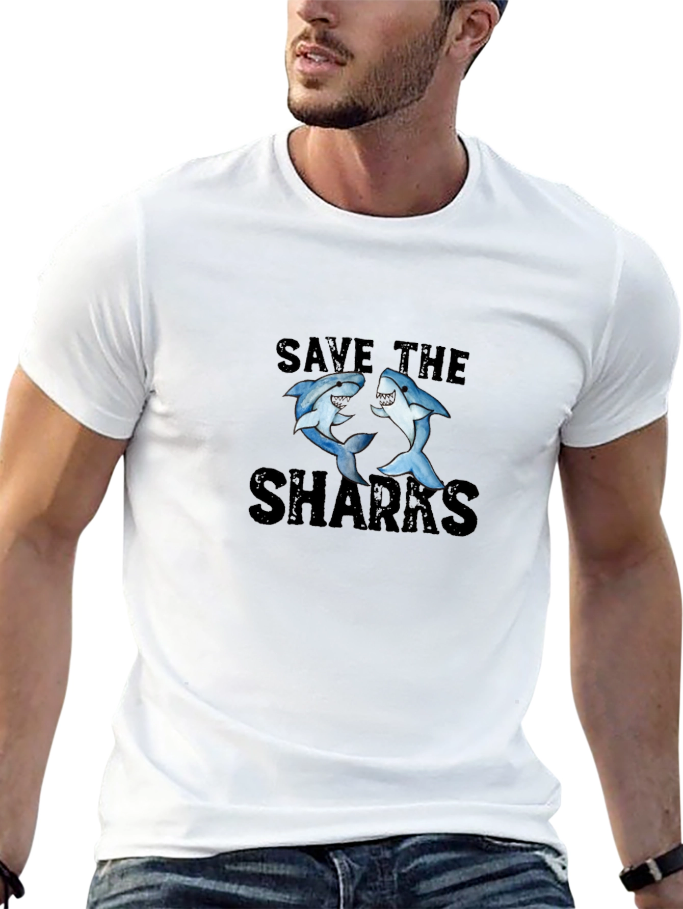 Save the Sharks Graphic Tee - Black Cotton T-Shirt
