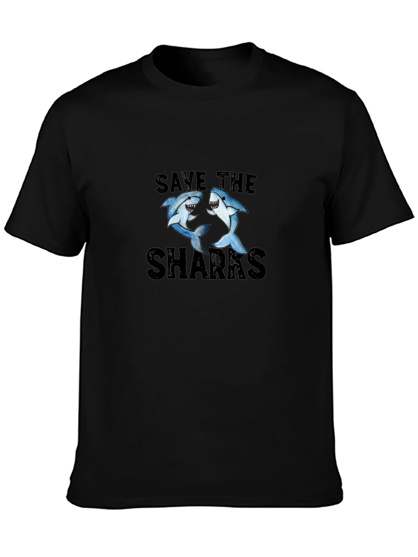 Save the Sharks Graphic Tee - Black Cotton T-Shirt