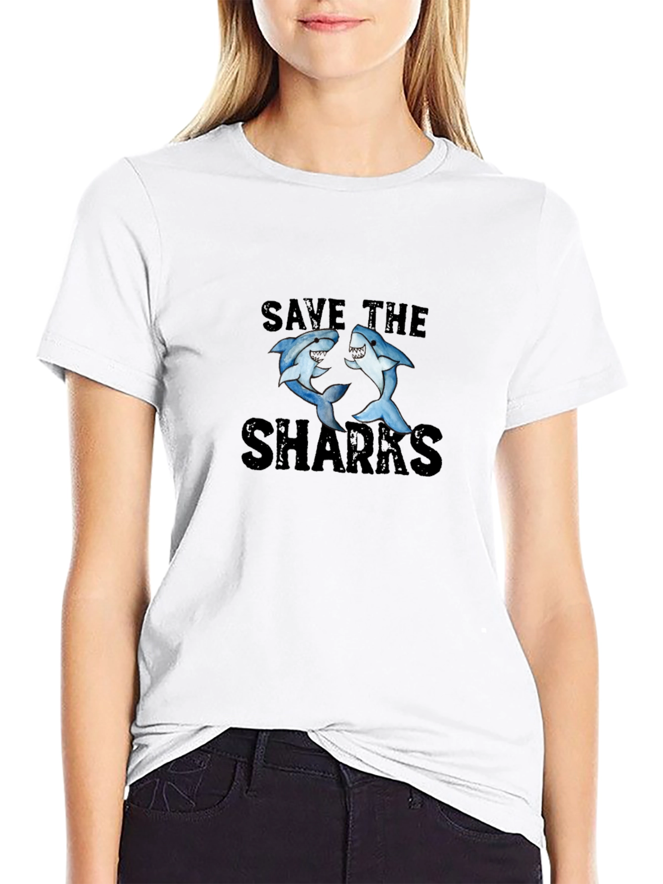 Save the Sharks Graphic Tee - Black Cotton T-Shirt