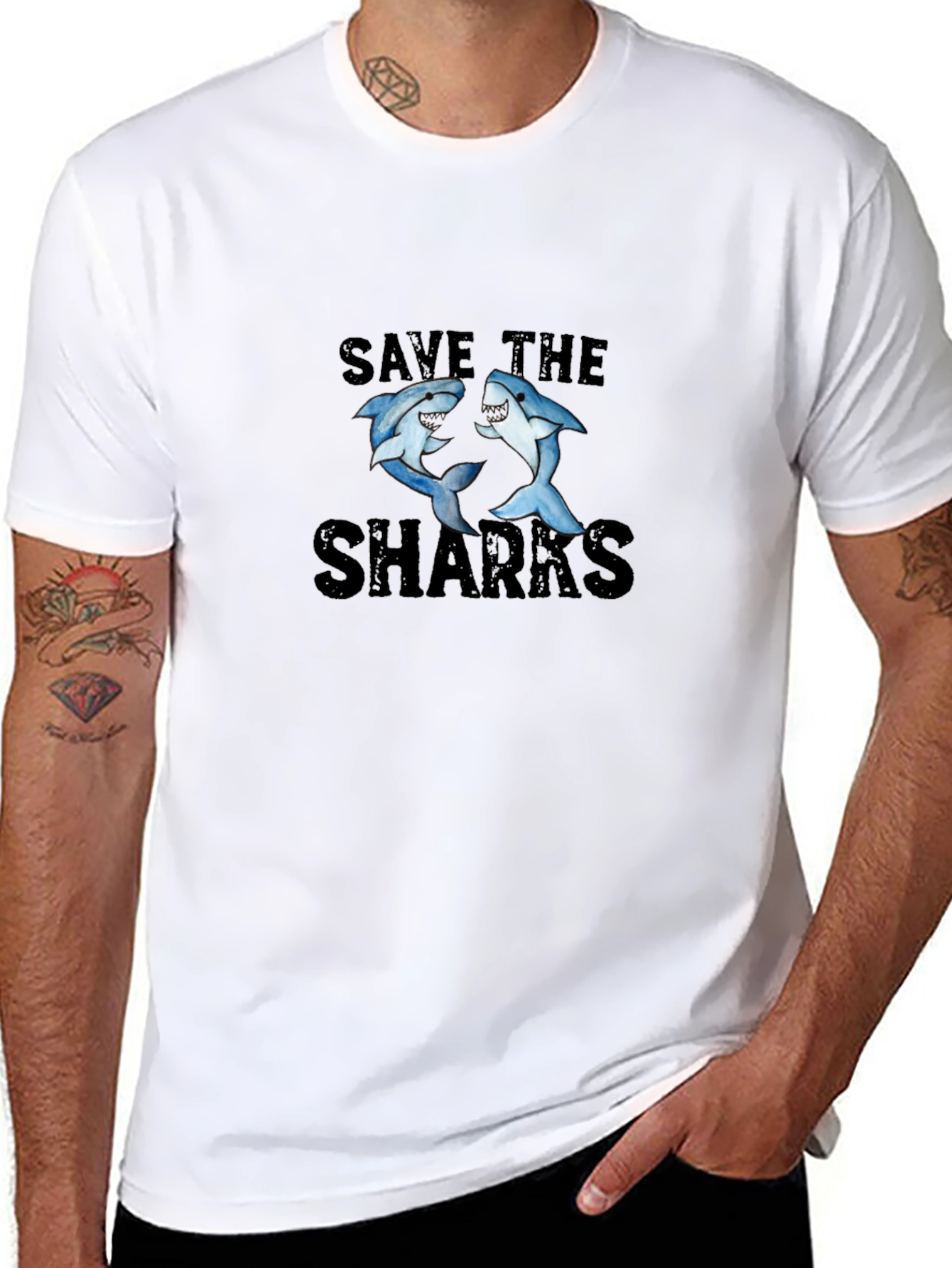 Save the Sharks Graphic Tee - Black Cotton T-Shirt