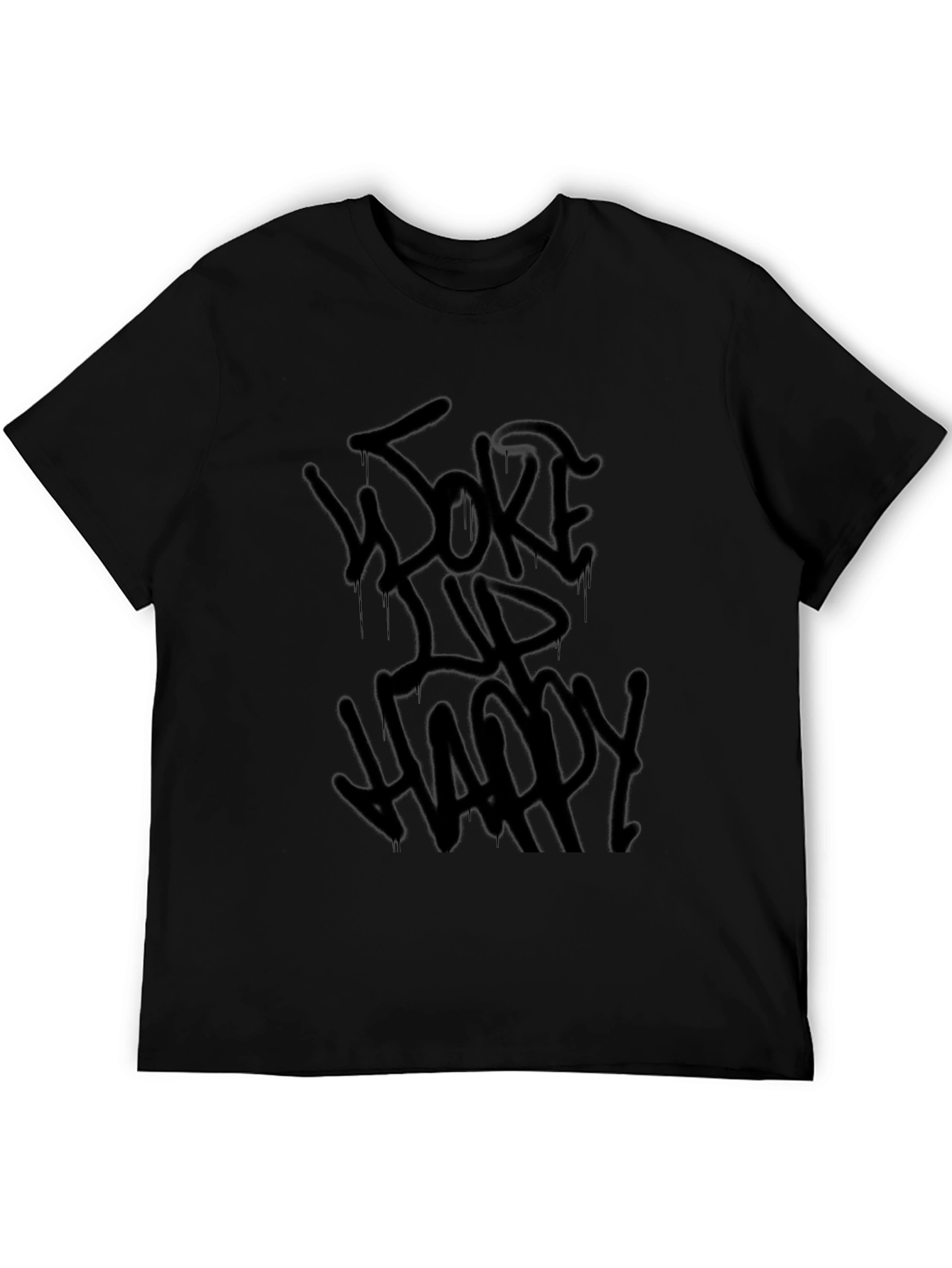 Woke Up Happy Graphic Tee - Black Cotton T-Shirt