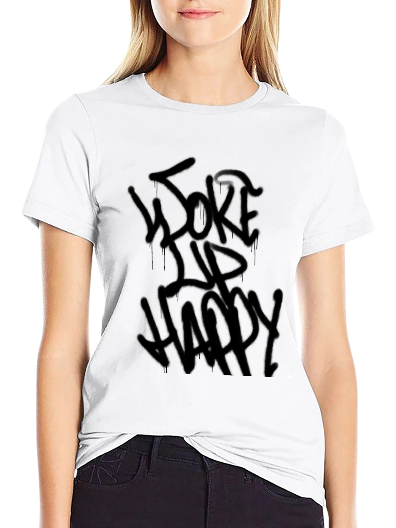 Woke Up Happy Graphic Tee - Black Cotton T-Shirt
