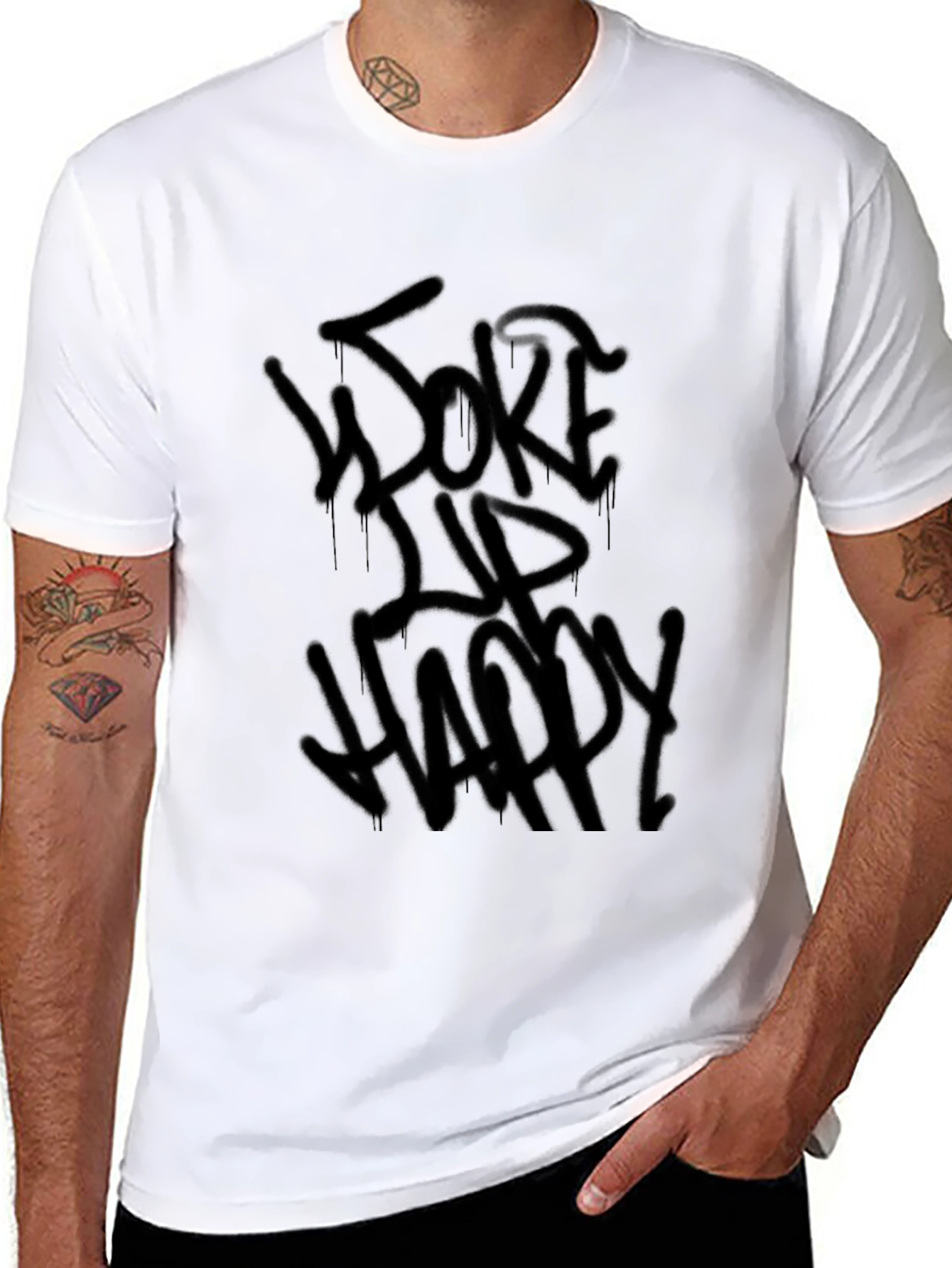 Woke Up Happy Graphic Tee - Black Cotton T-Shirt