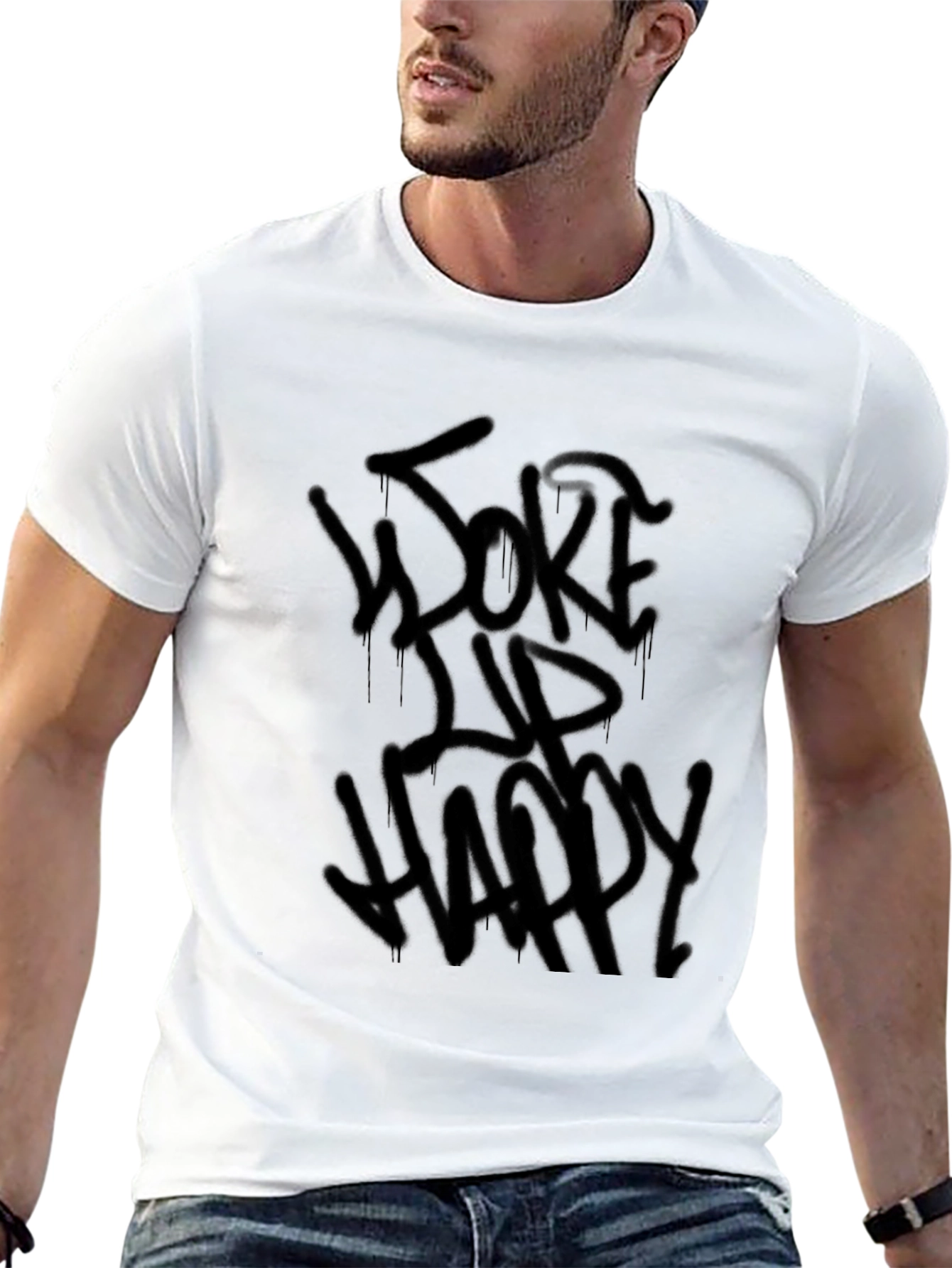 Woke Up Happy Graphic Tee - Black Cotton T-Shirt