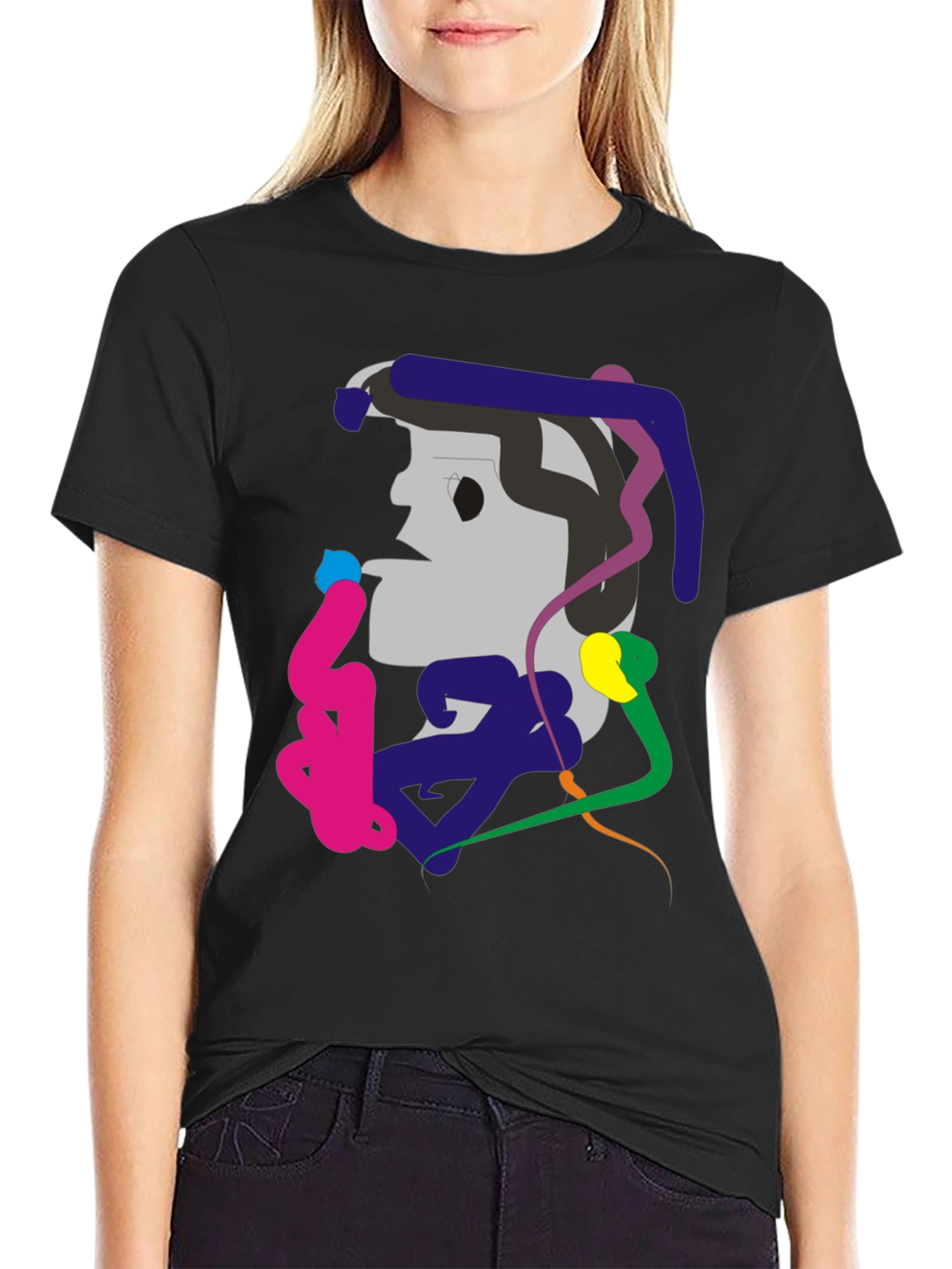 Abstract Graphic Print Black Tee