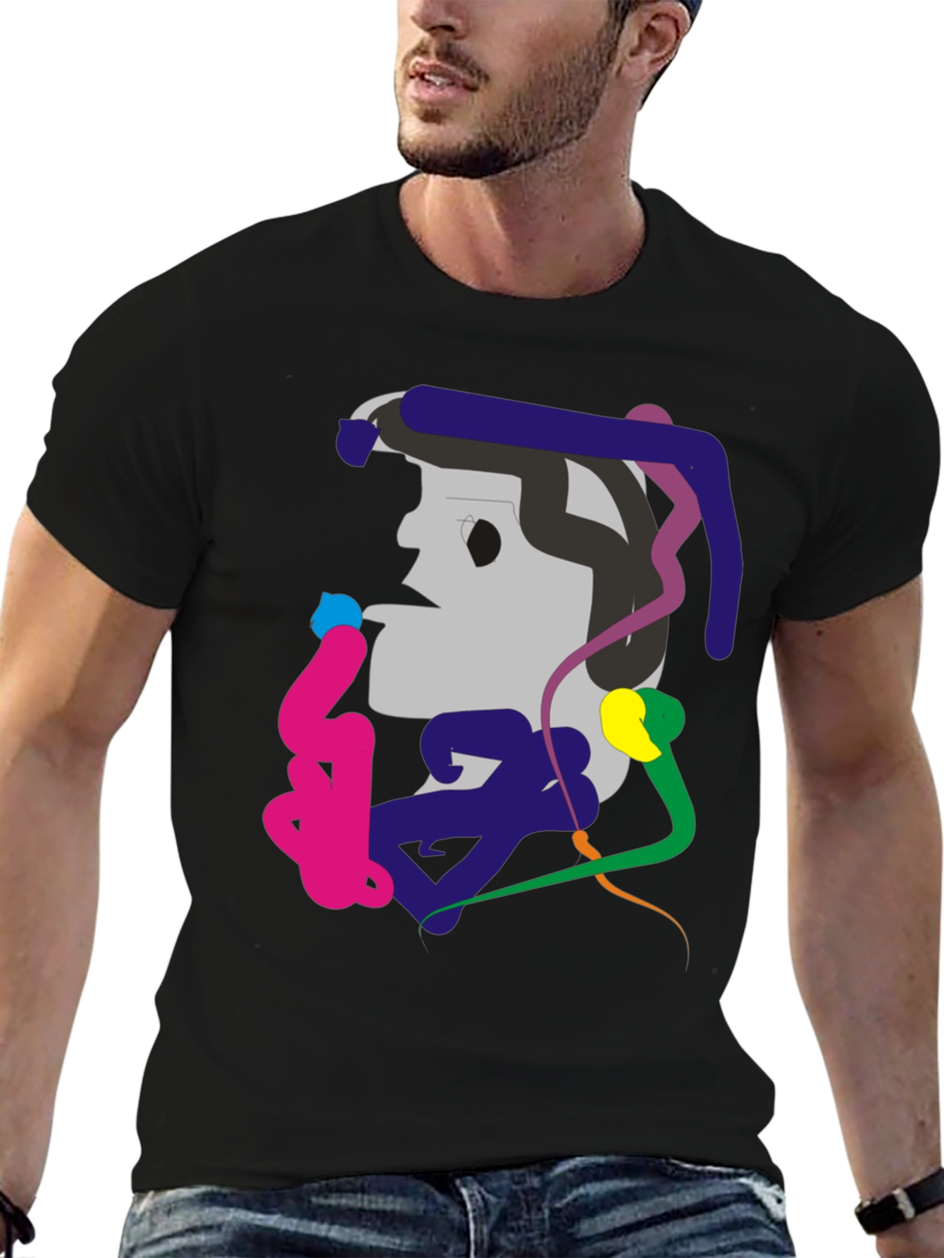 Abstract Graphic Print Black Tee